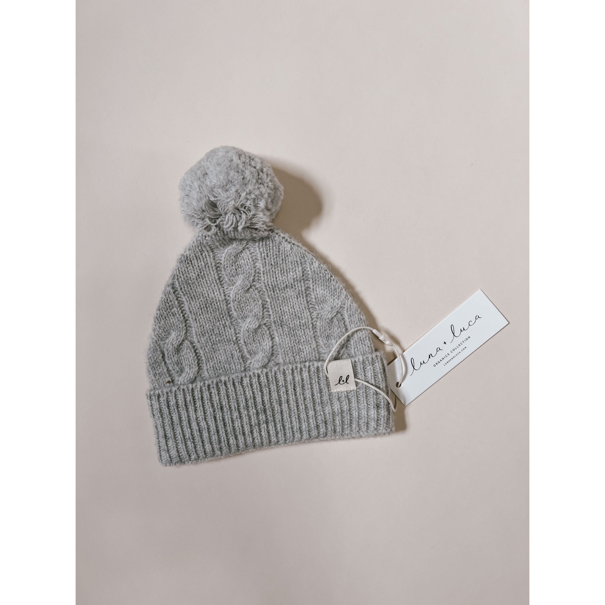 Luna + Luca Cable Knit Pom Beanie - Heather Gray