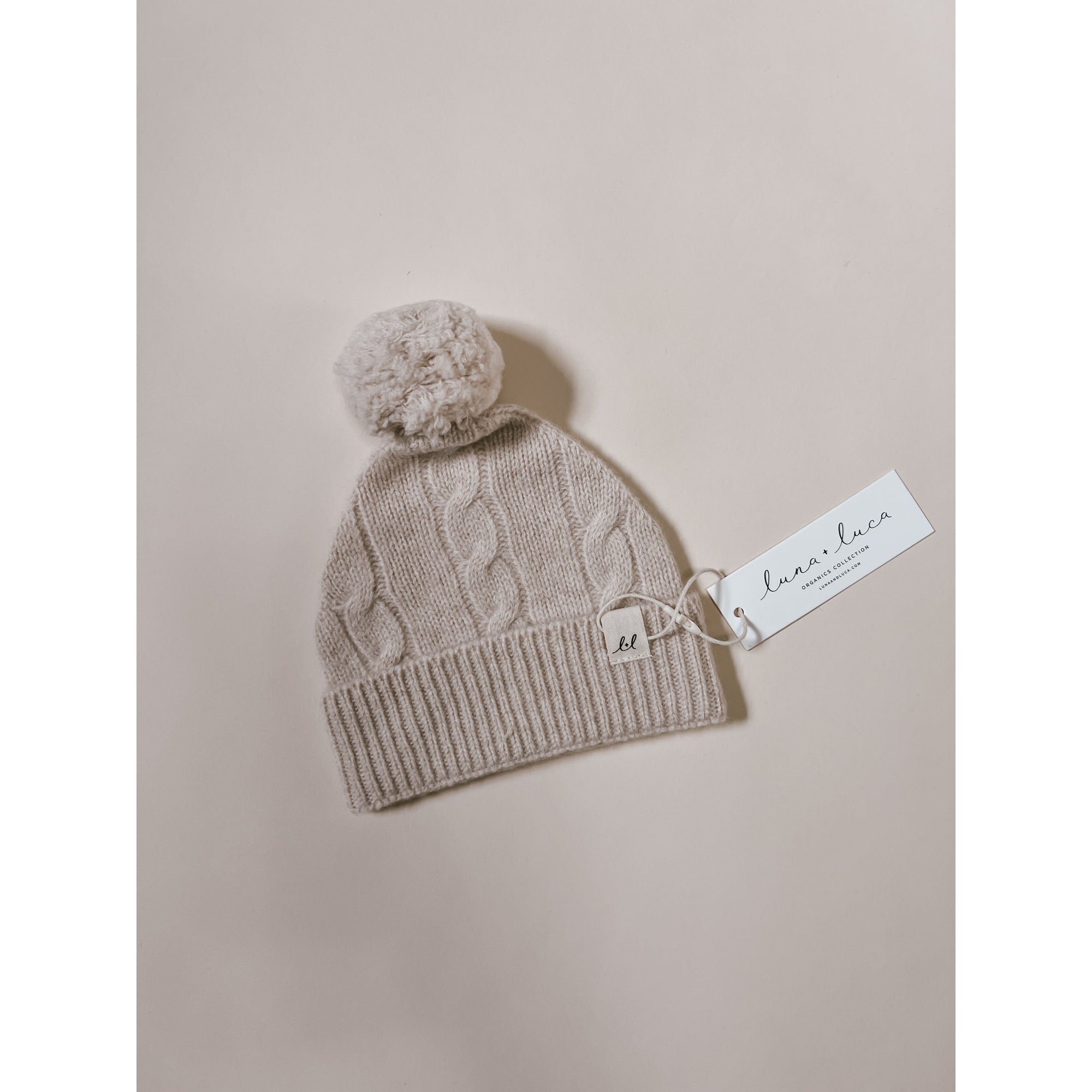 Luna + Luca Cable Knit Pom Beanie - Sand