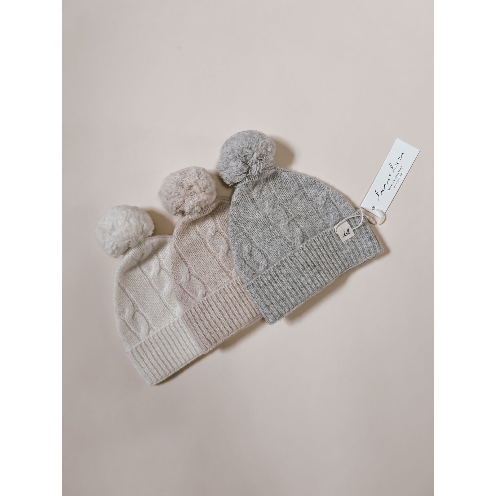 Luna + Luca Cable Knit Pom Beanie - Sand