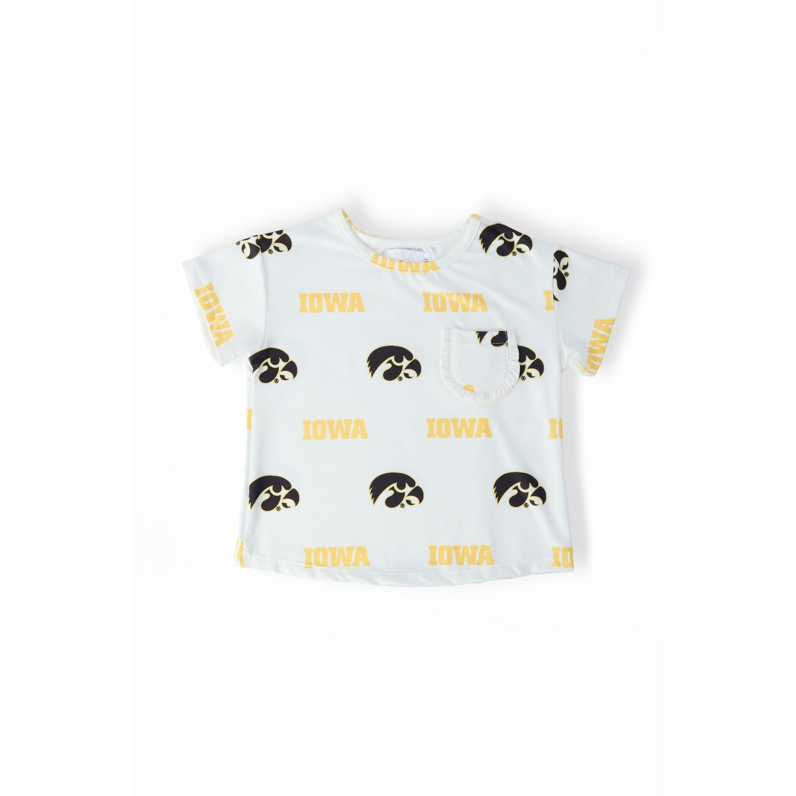 Iowa White Tigerhawk Ruffle Pocket Tee