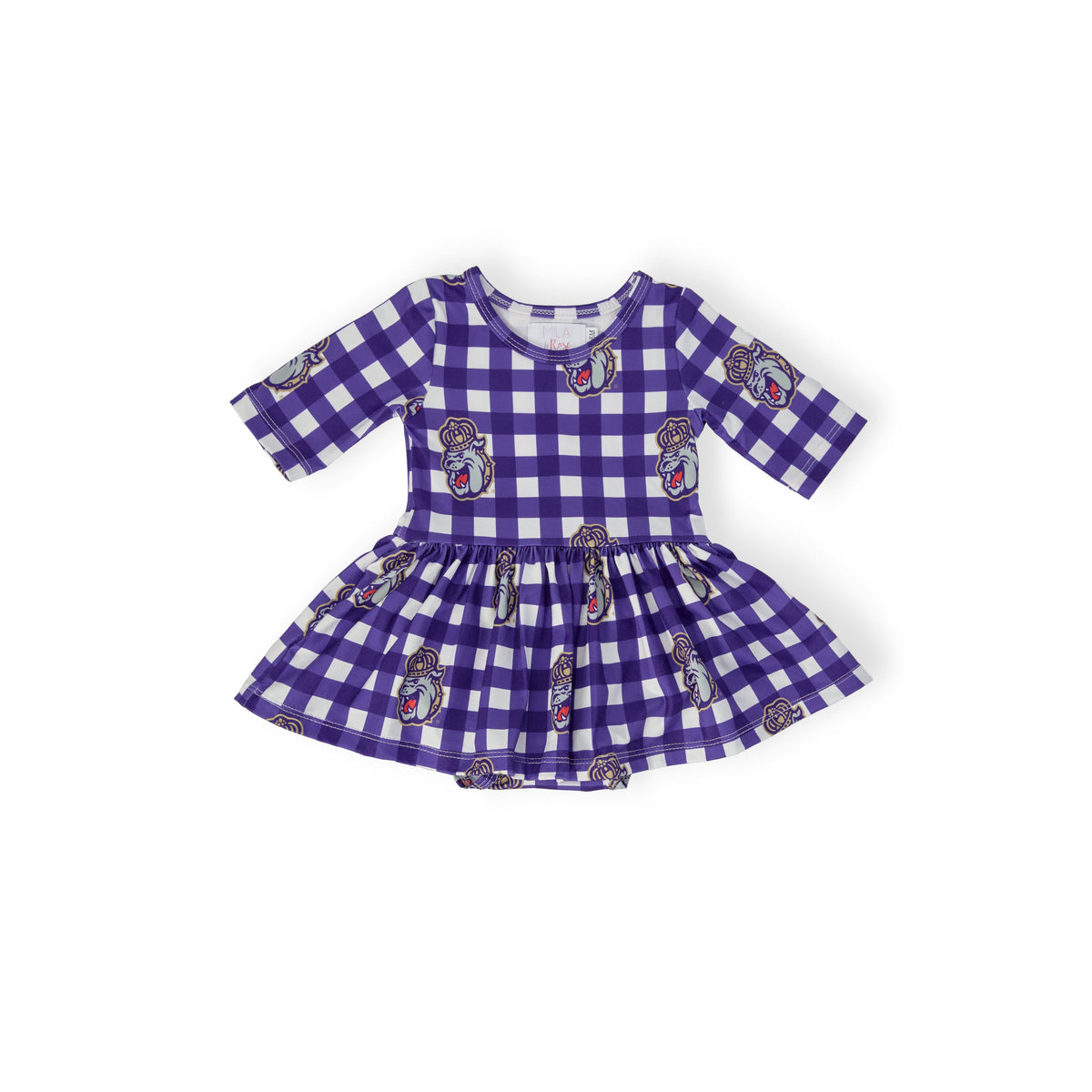 JMU Plaid Duke Dog 3/4 Sleeve Twirl Bodysuit