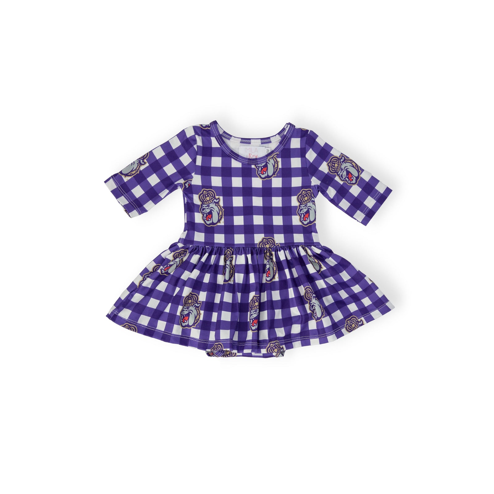 JMU Plaid Duke Dog 3/4 Sleeve Twirl Bodysuit
