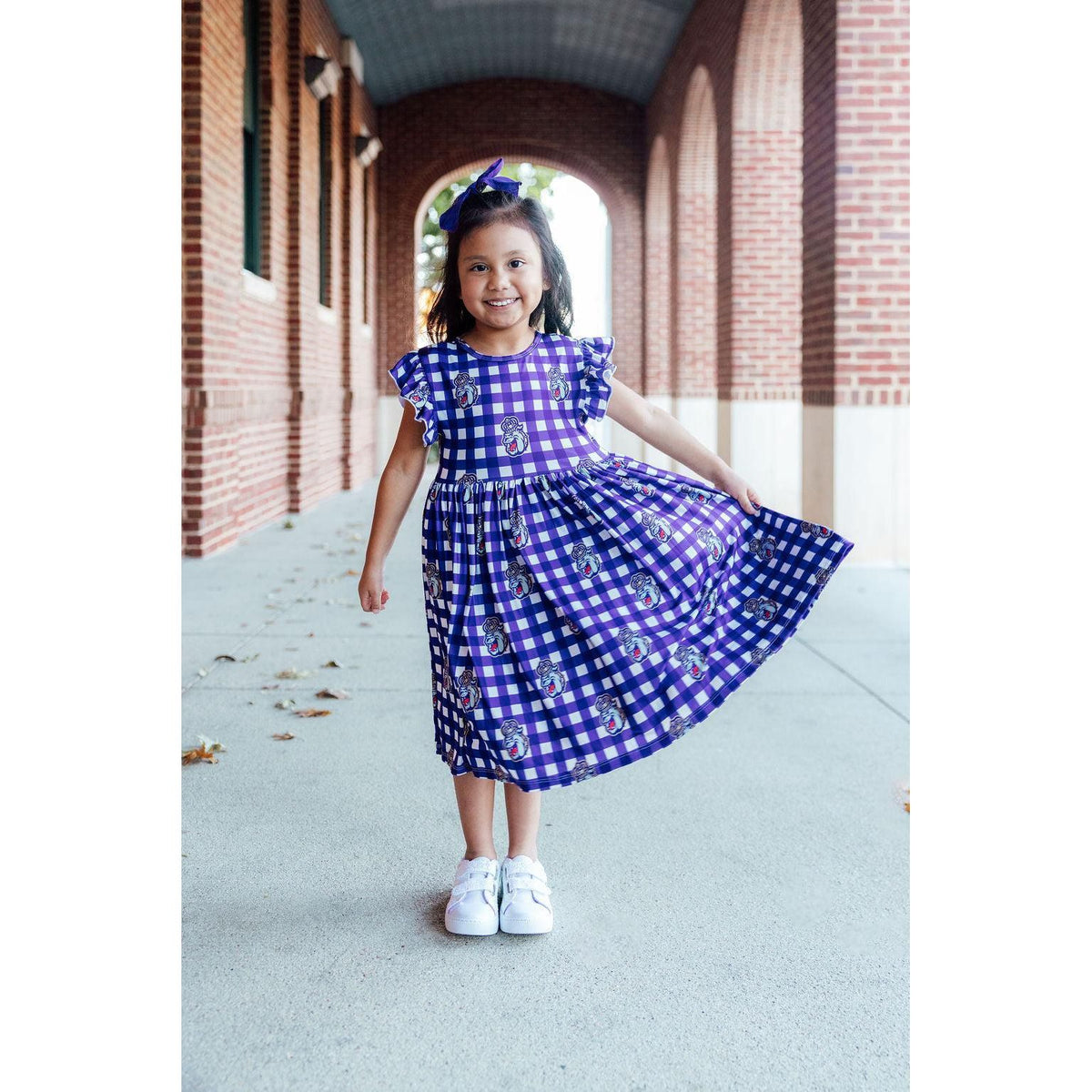 JMU Plaid Duke Dog Flutter Twirl  Dress