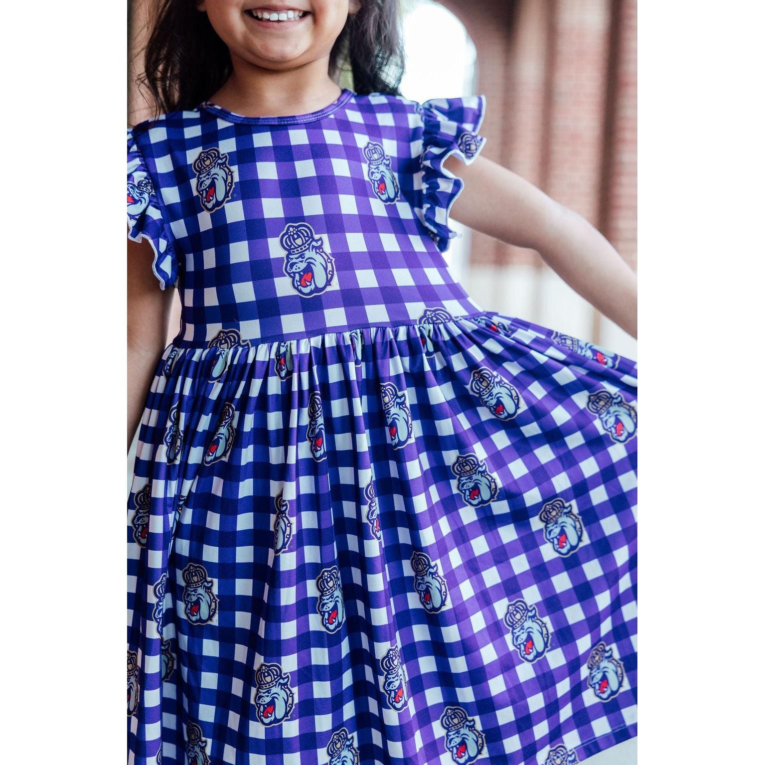 JMU Plaid Duke Dog Flutter Twirl  Dress
