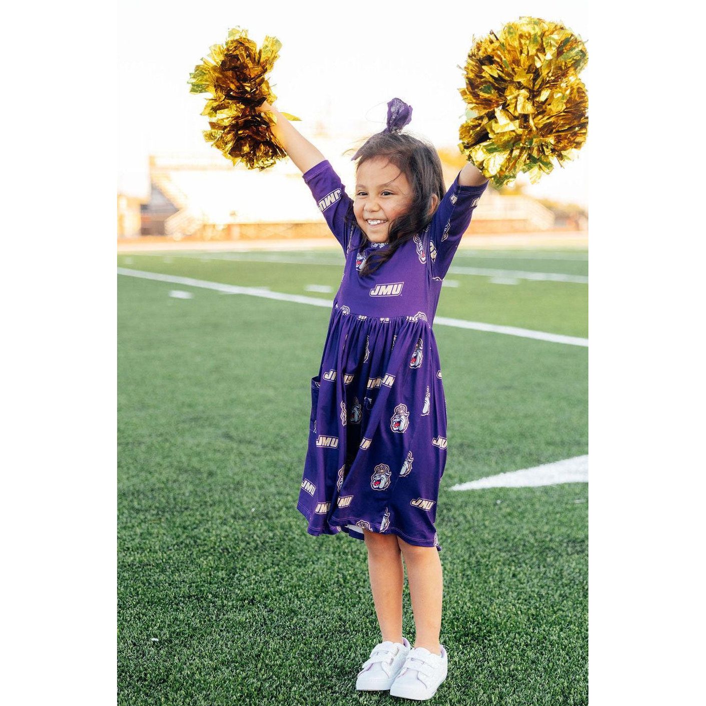 JMU Purple Duke Dog 3/4 Sleeve Pocket Twirl Dress