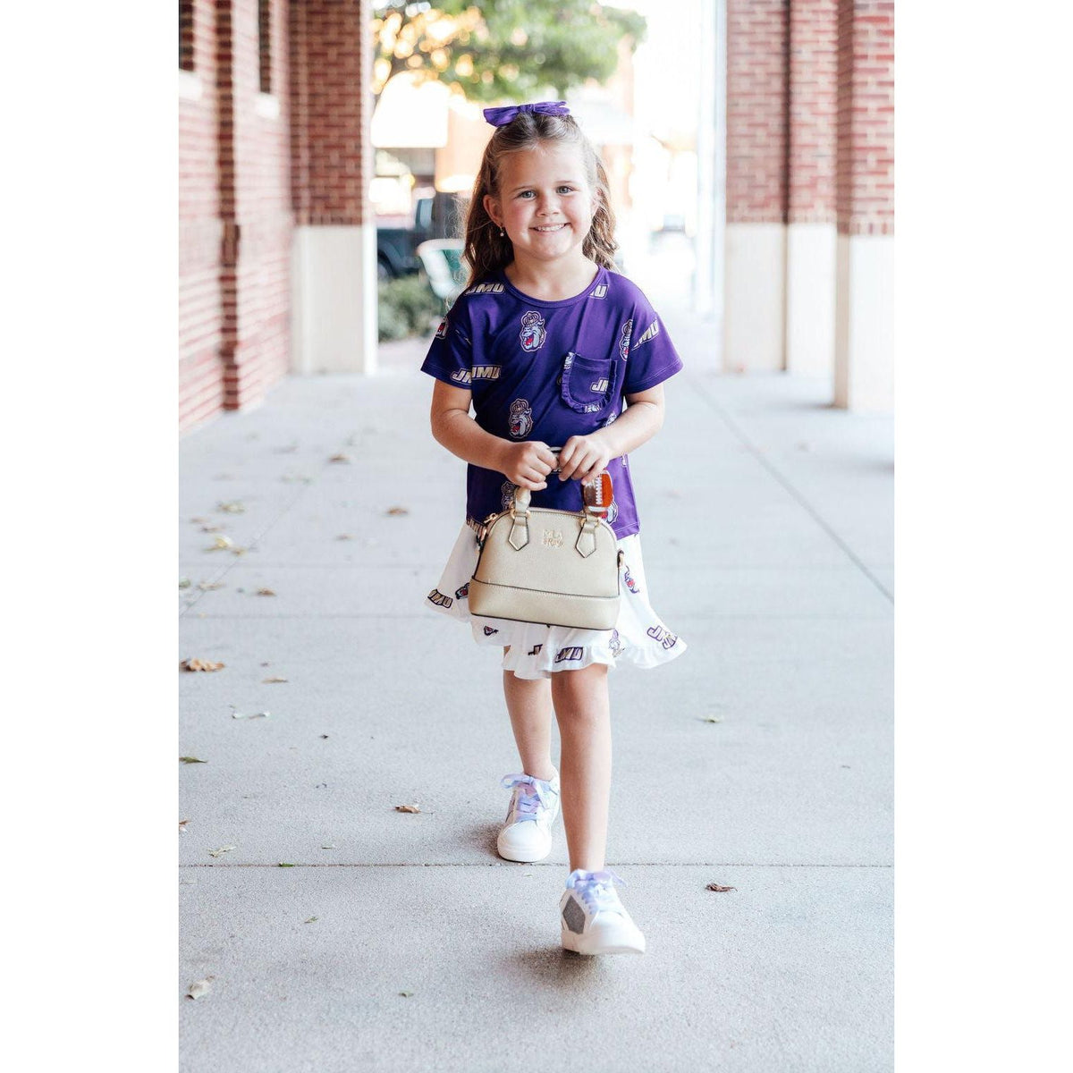 JMU Purple Duke Dog Ruffle Pocket Tee