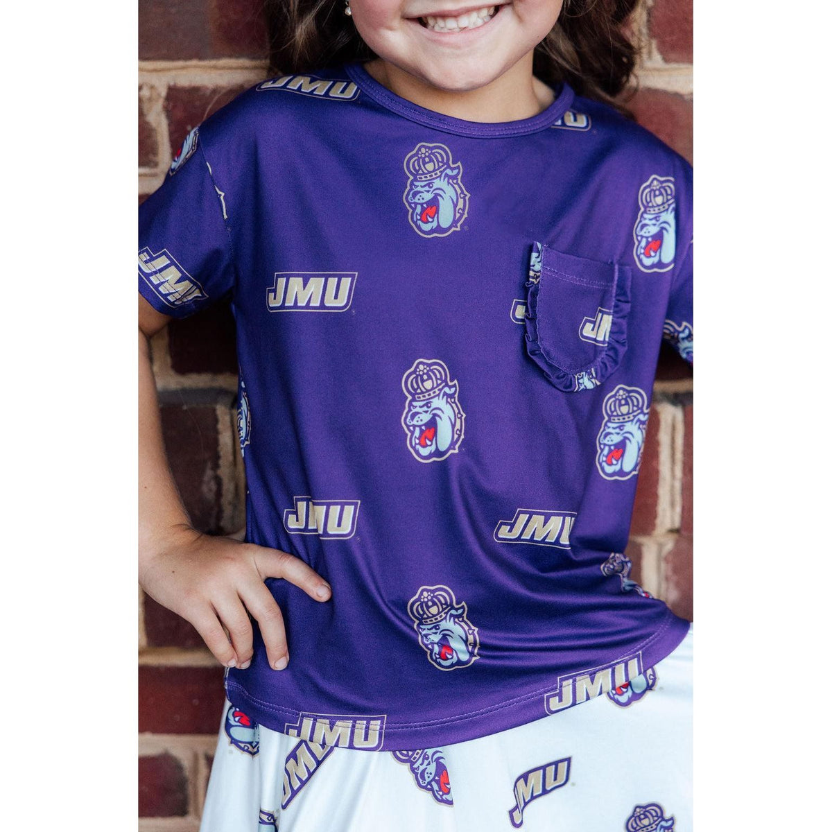 JMU Purple Duke Dog Ruffle Pocket Tee
