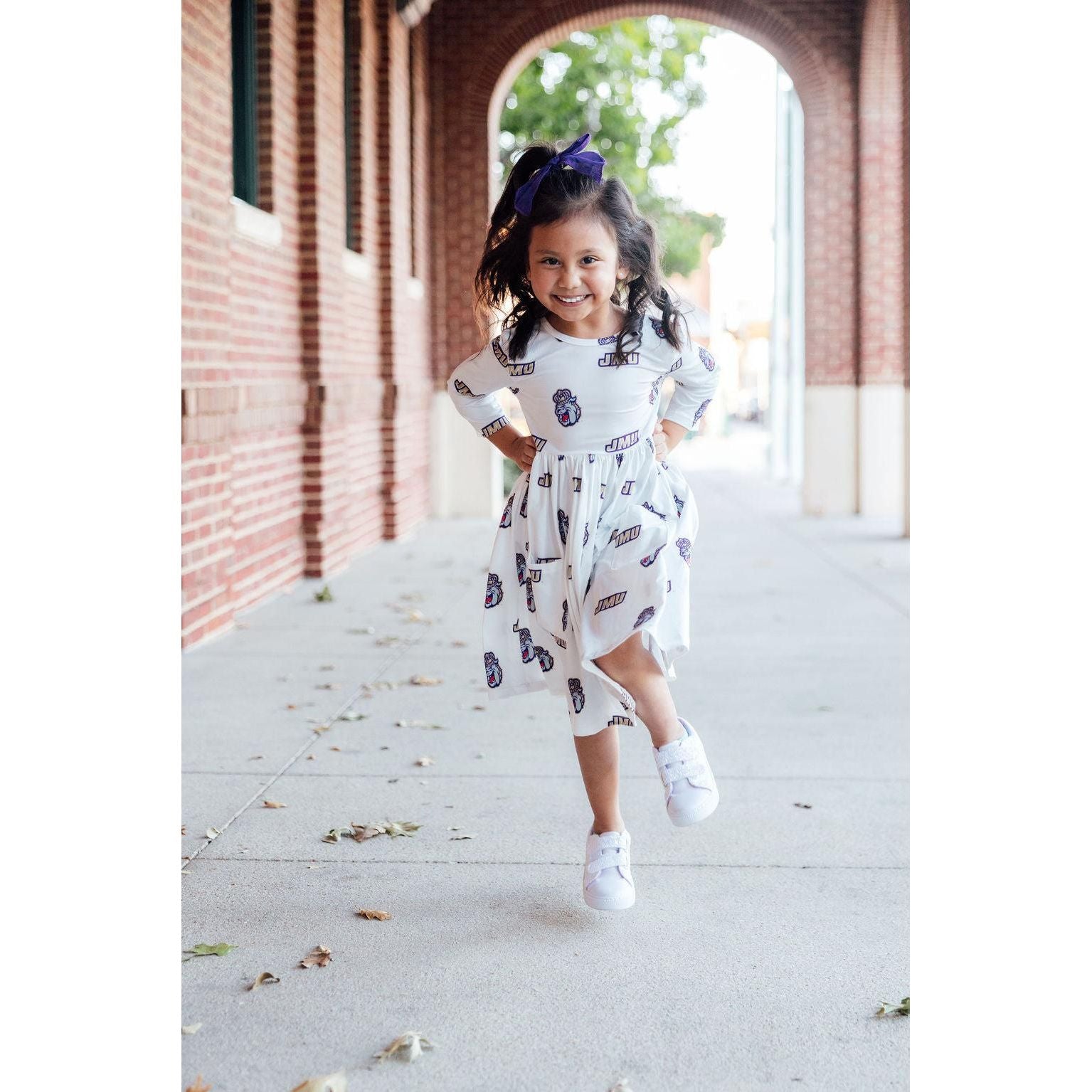 JMU White Duke Dog 3/4 Sleeve Pocket Twirl Dress