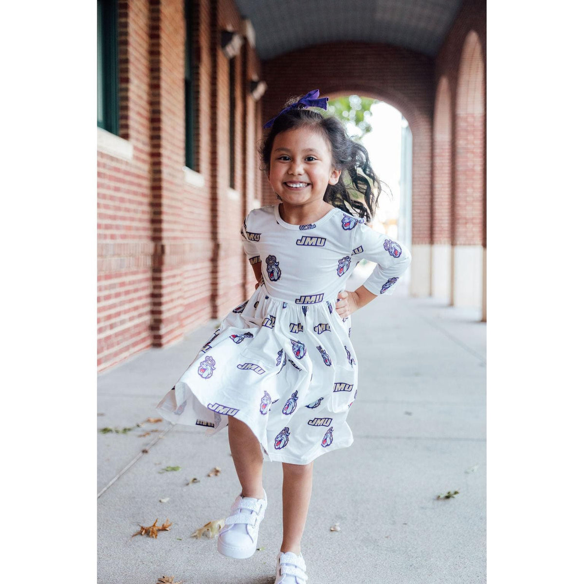 JMU White Duke Dog 3/4 Sleeve Pocket Twirl Dress
