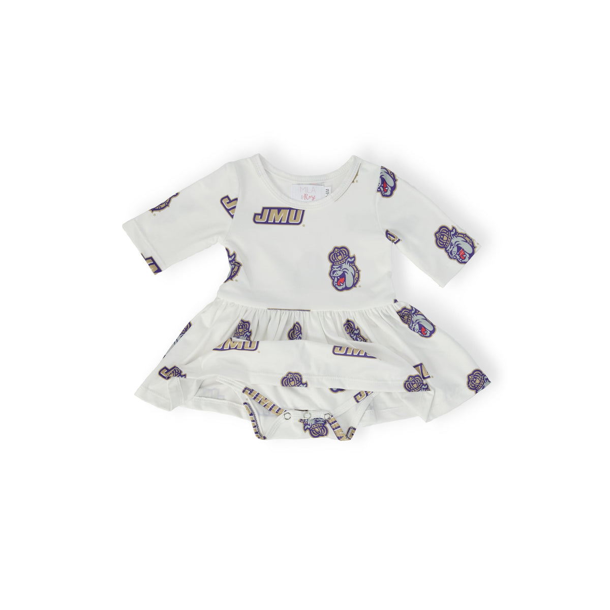 JMU White Duke Dog 3/4 Sleeve Twirl Bodysuit