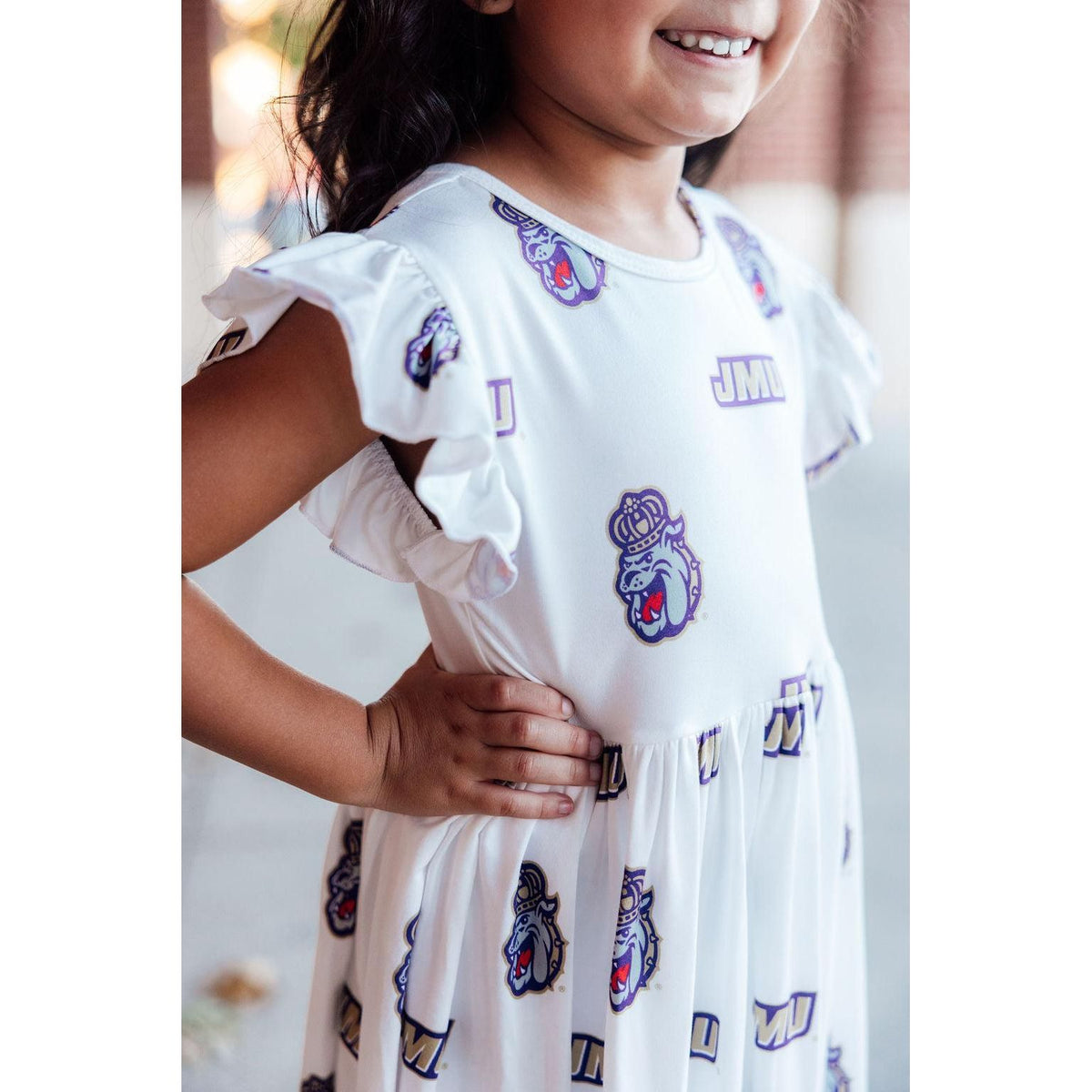 JMU White Duke Dog Flutter Twirl  Dress