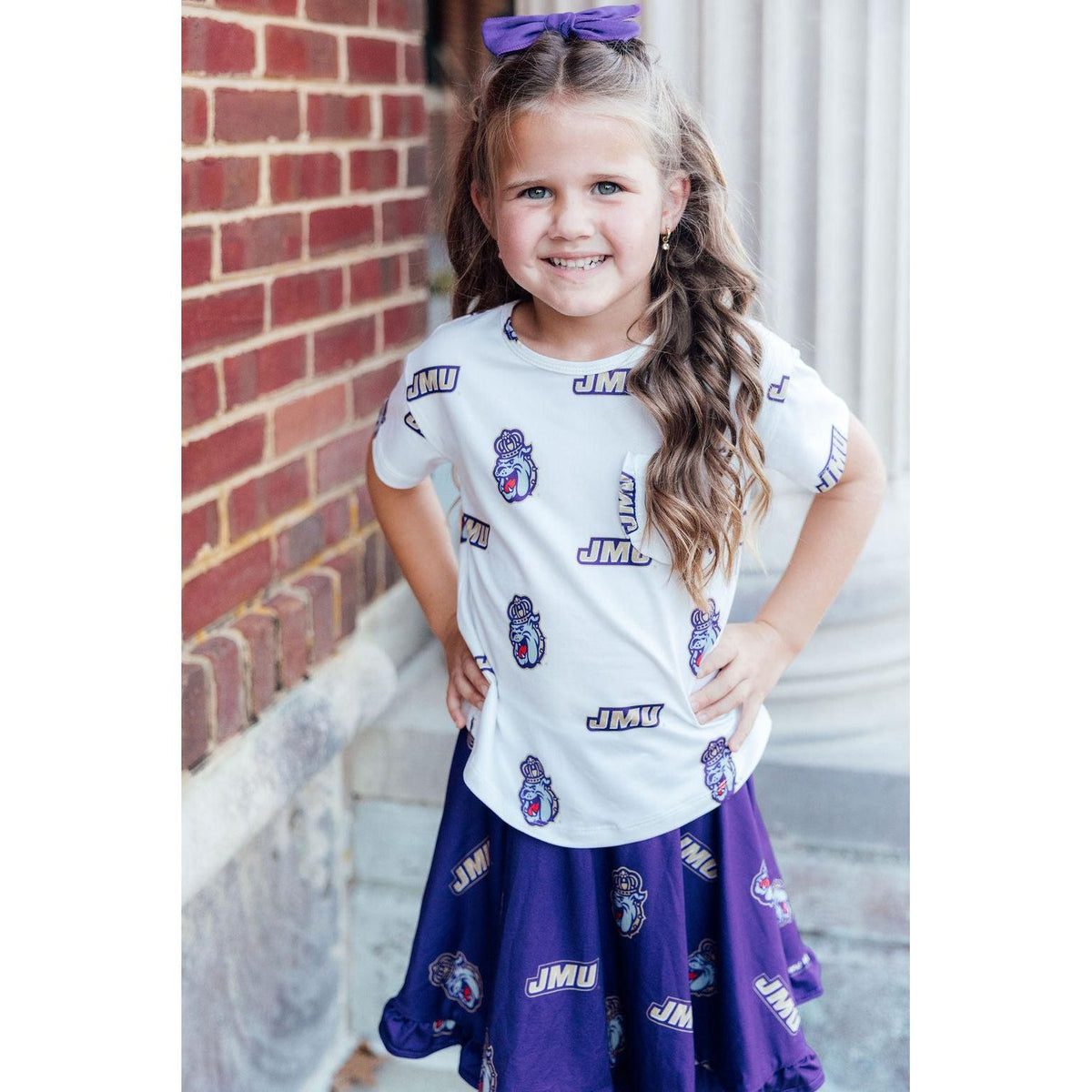 JMU White Duke Dog Ruffle Pocket Tee