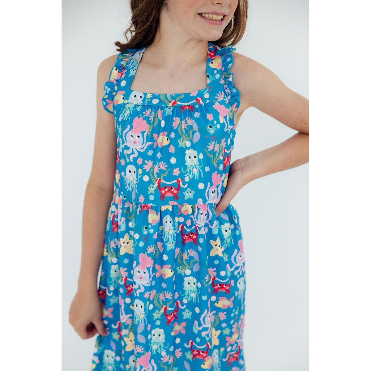 Jellyfish Jamboree Ruffle Cross Back Dress