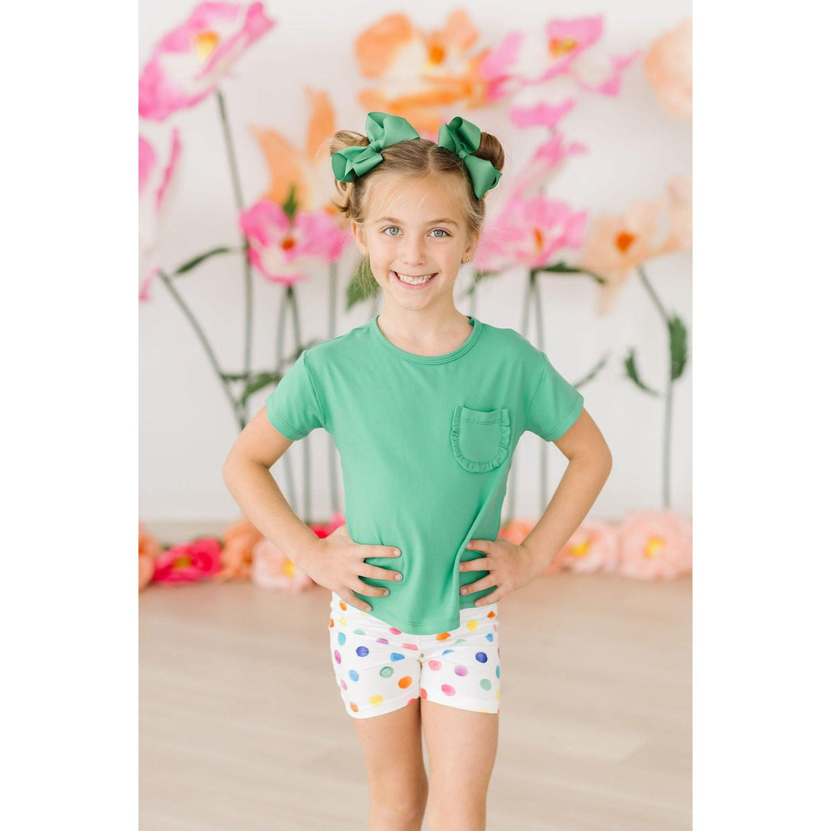 Kelly Green Ruffle Pocket Tee