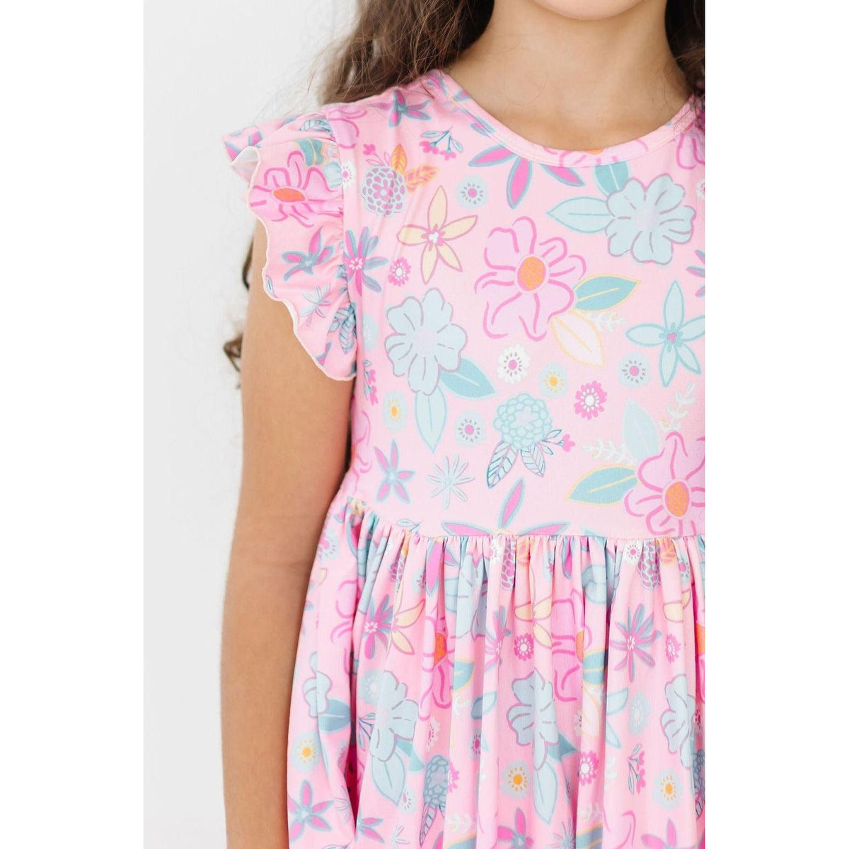 Beachy Blooms Flutter Sleeve Twirl Dress