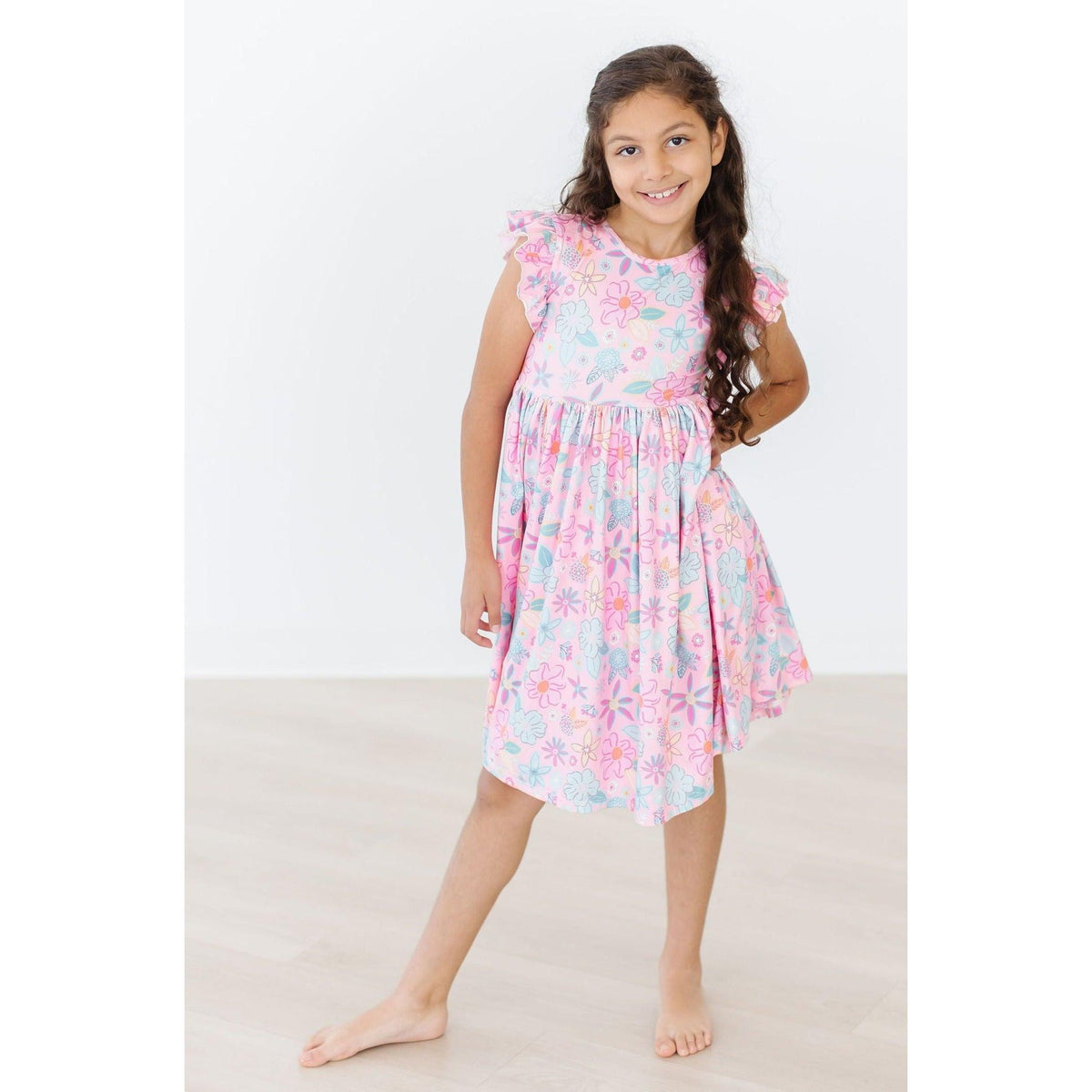 Beachy Blooms Flutter Sleeve Twirl Dress
