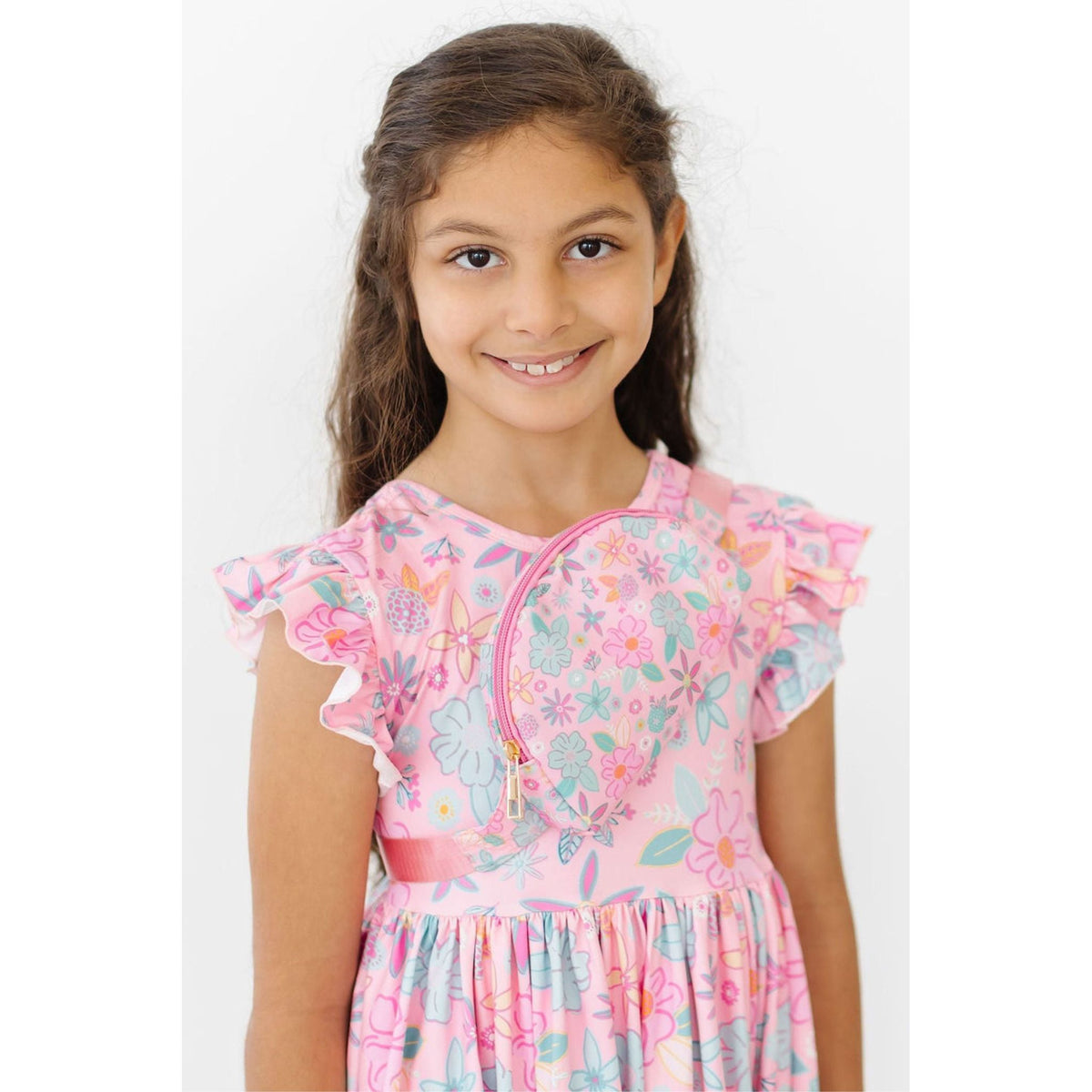 Beachy Blooms Flutter Sleeve Twirl Dress