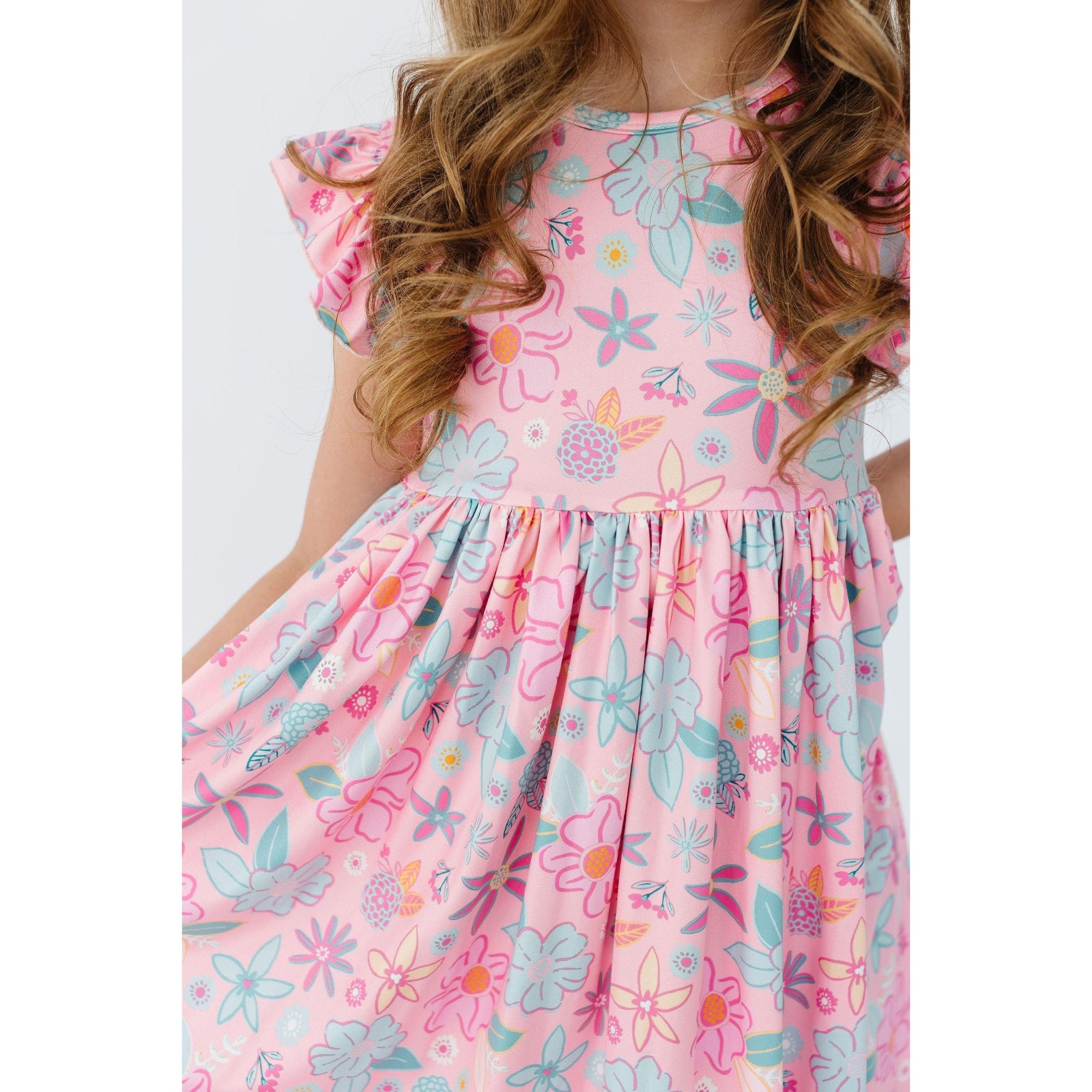 Beachy Blooms Flutter Sleeve Twirl Dress