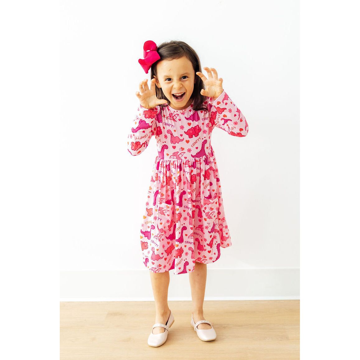 Dino Kisses L/S Pocket Twirl Dress