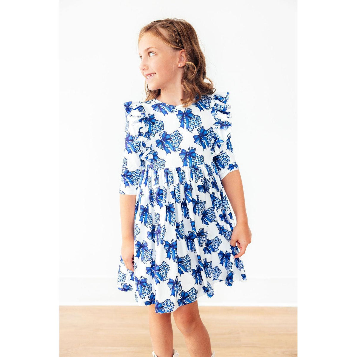 Lone Star 3/4 Sleeve Ruffle Twirl Dress