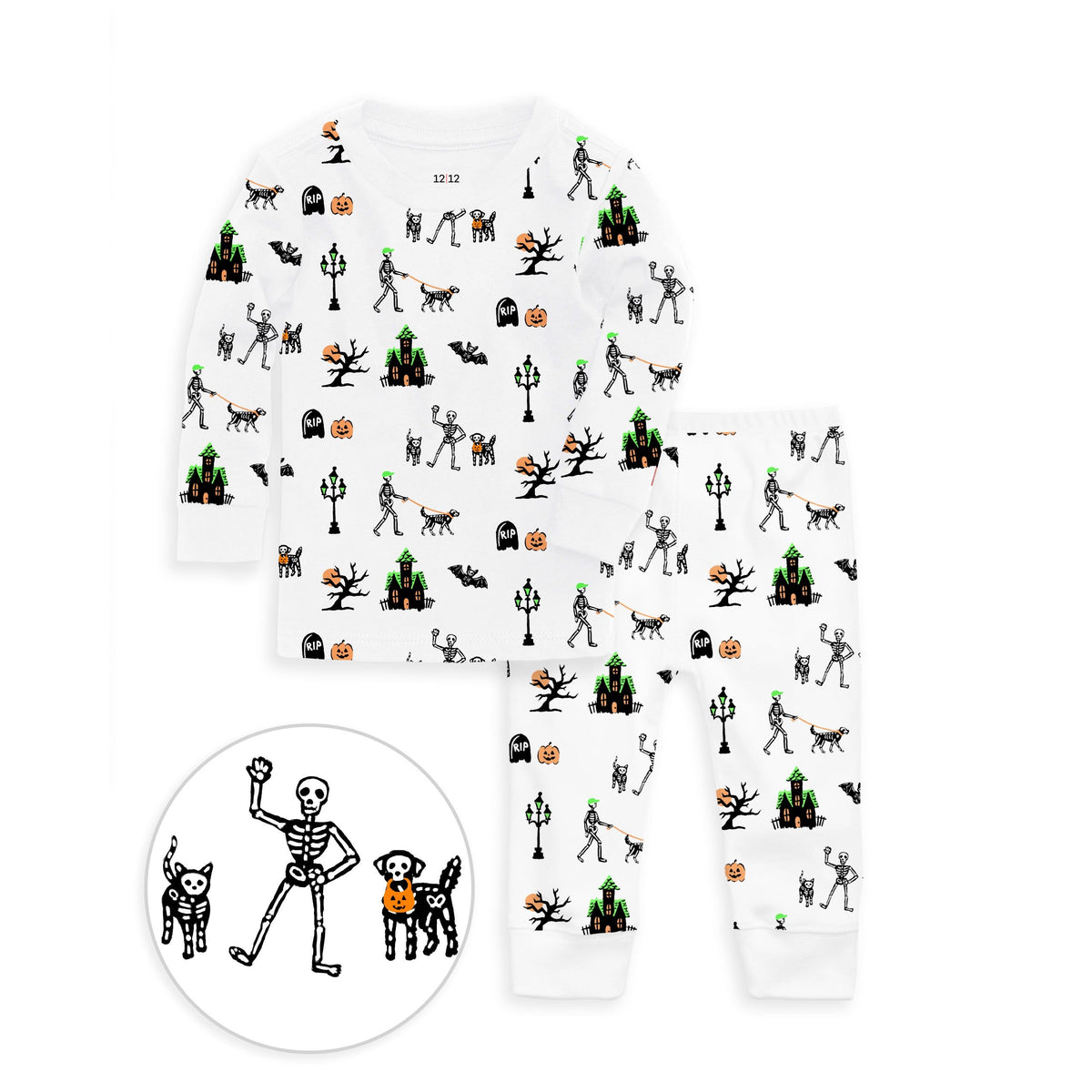 The Organic Long Sleeve Pajama Set [Spooky Skeletons]