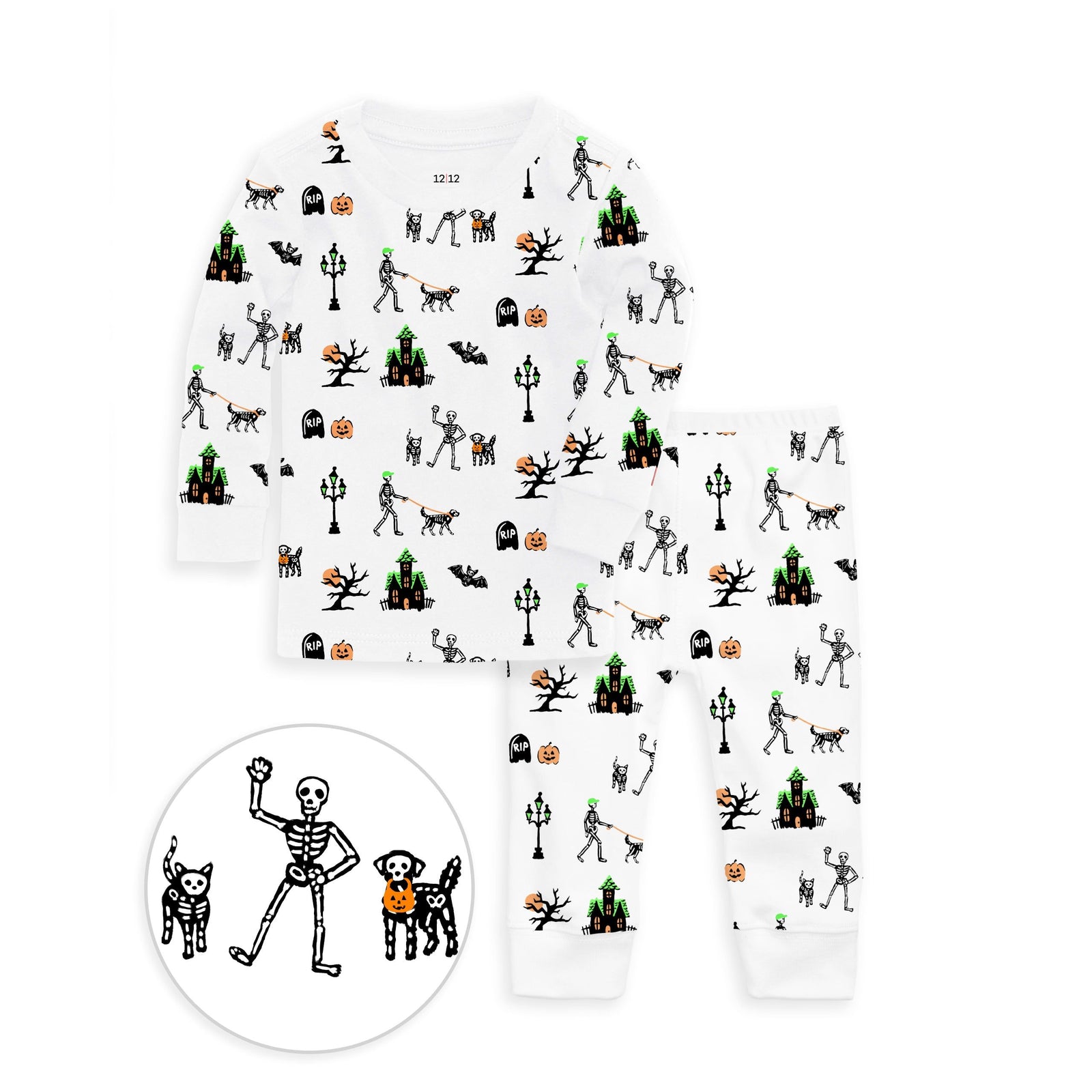 The Organic Long Sleeve Pajama Set [Spooky Skeletons]