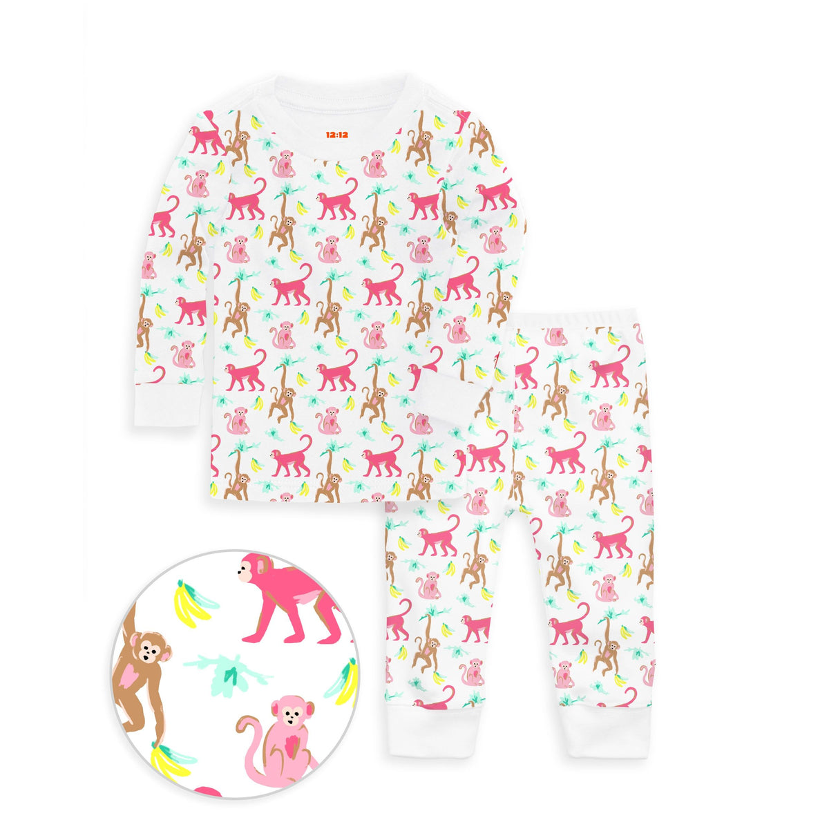 The Organic Long Sleeve Pajama Set [Monkeying Around Pink]