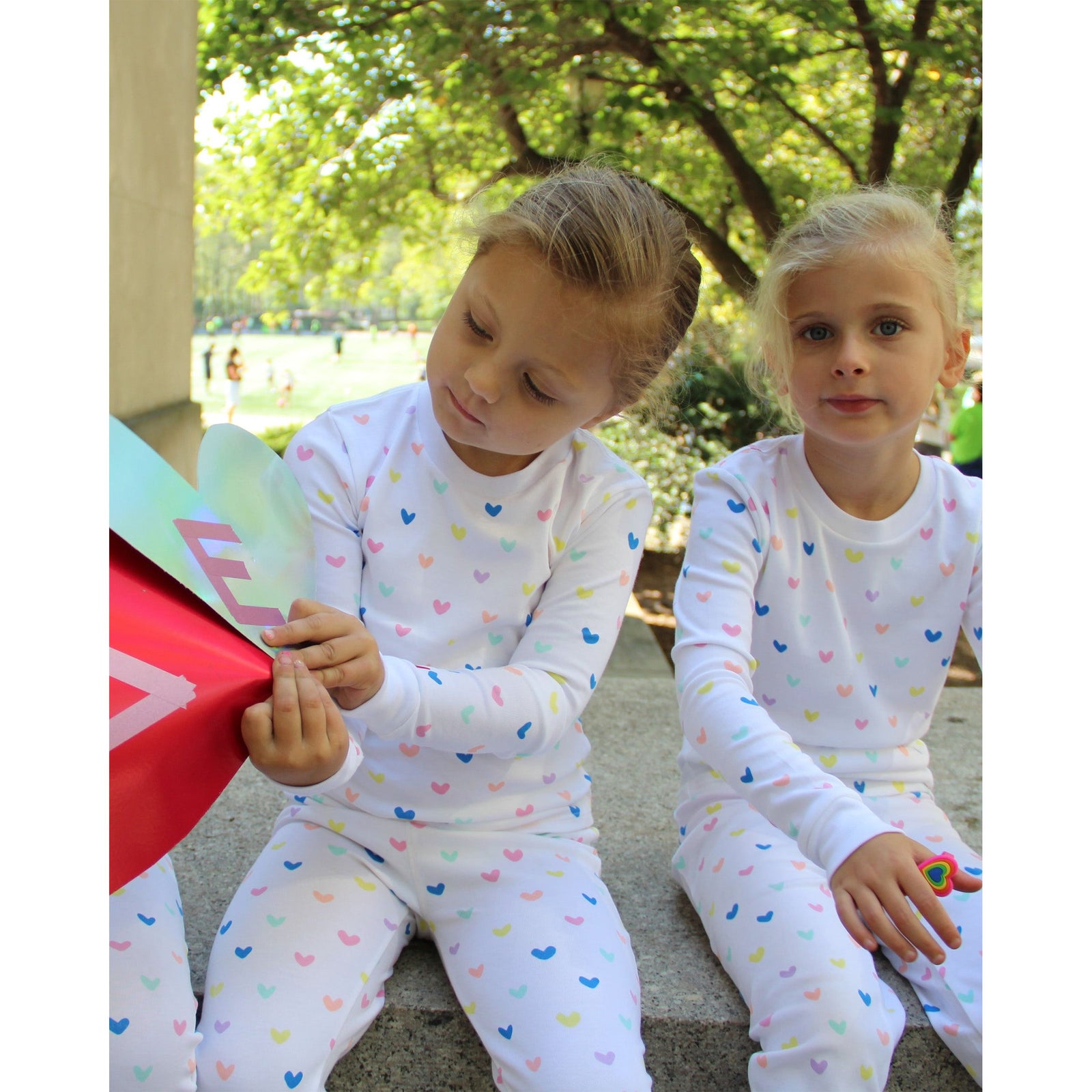 The Organic Long Sleeve Pajama Set [Rainbow Hearts]