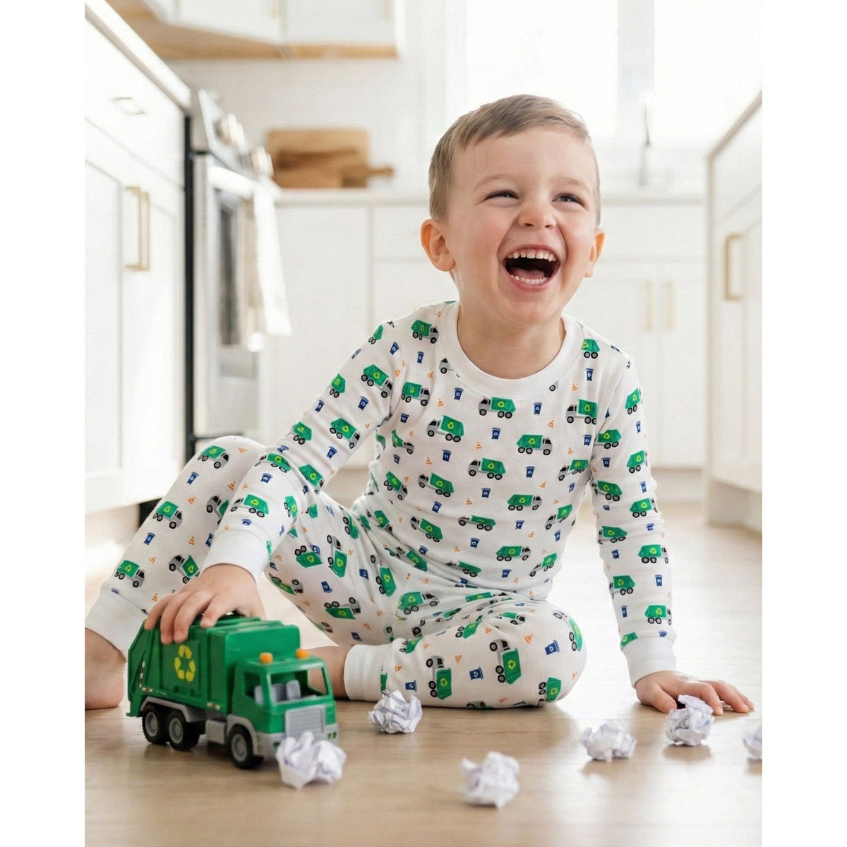 The Organic Long Sleeve Pajama Set [Recycling Trucks]