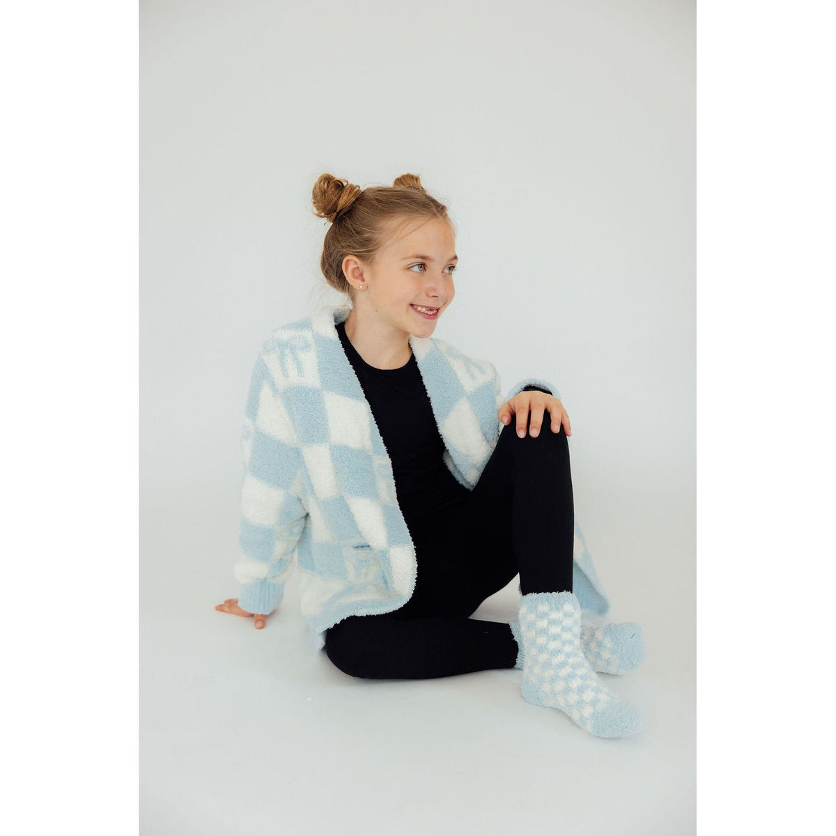 Light Blue Checker Bow Cozy Cardigan