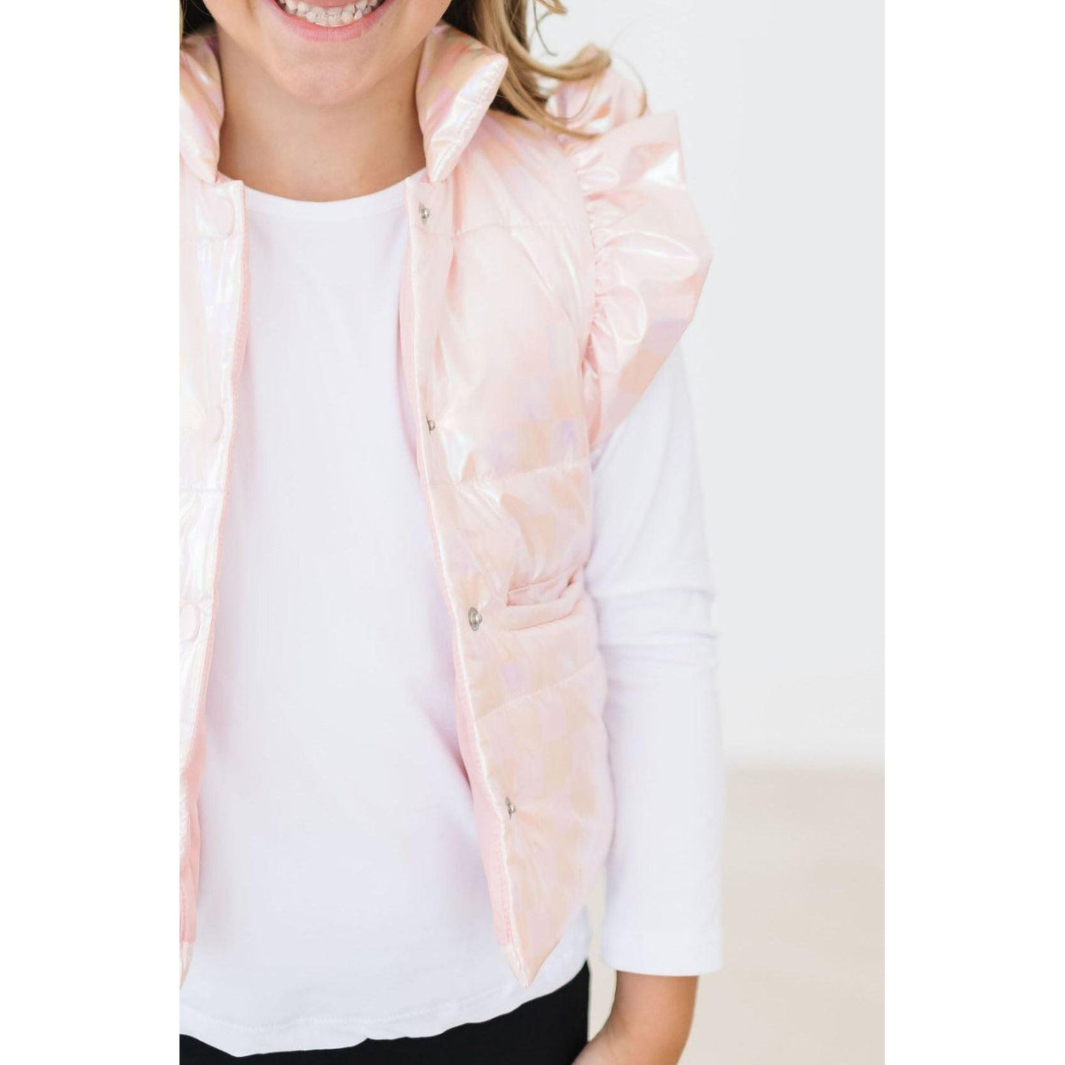 SALE Light Pink Checker Puffer Vest