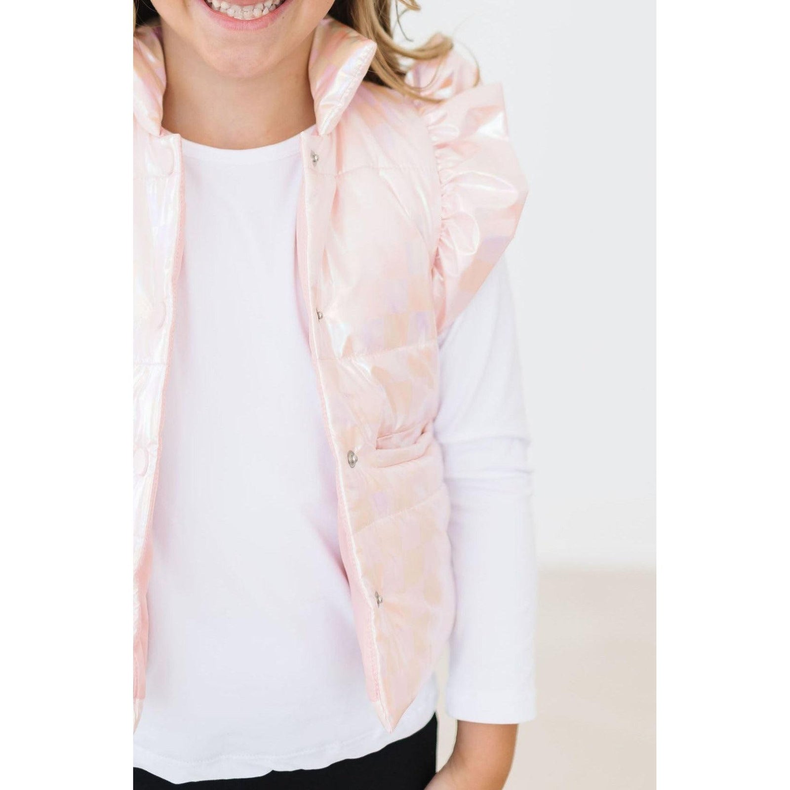 SALE Light Pink Checker Puffer Vest