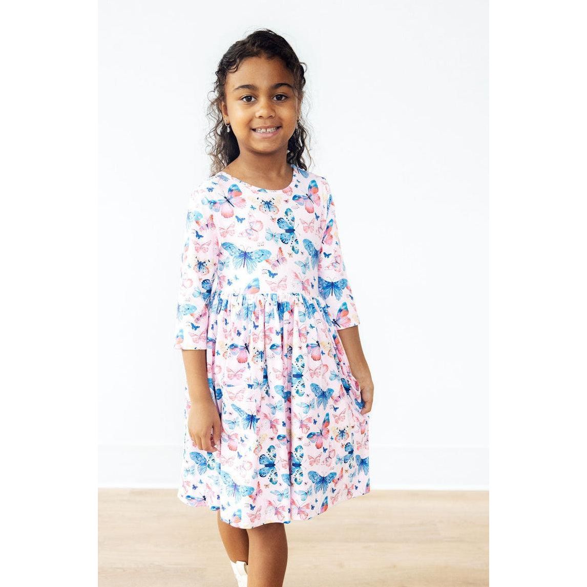 Little Flutters 3/4 Sleeve Pocket Twirl Dress