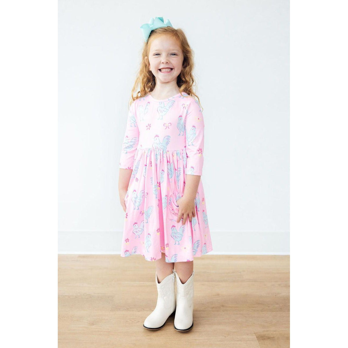 Little Miss Chickie 3/4 Sleeve Pocket Twirl Dress