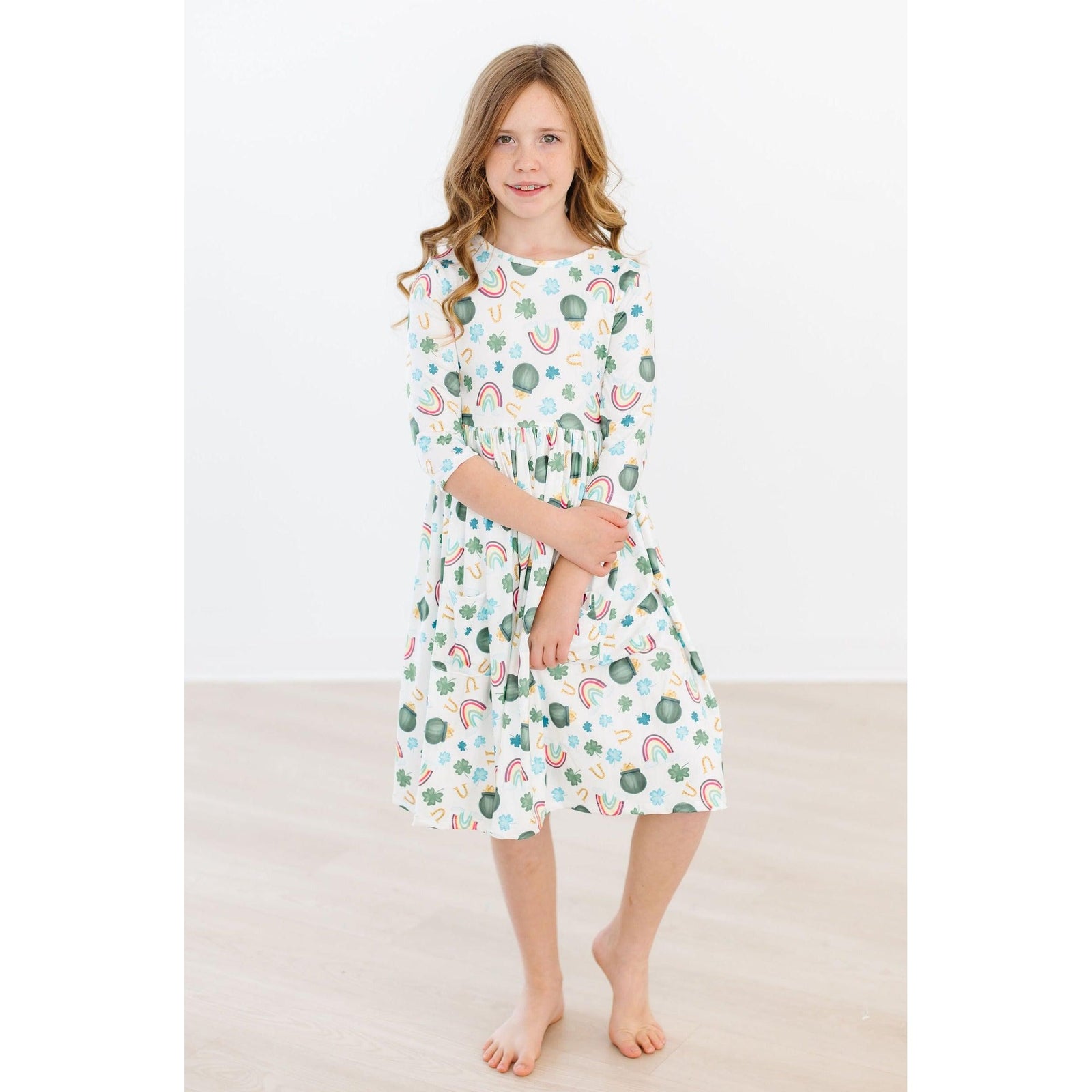 Luck of the Irish 3/4 Sleeve Pocket Twirl Dress