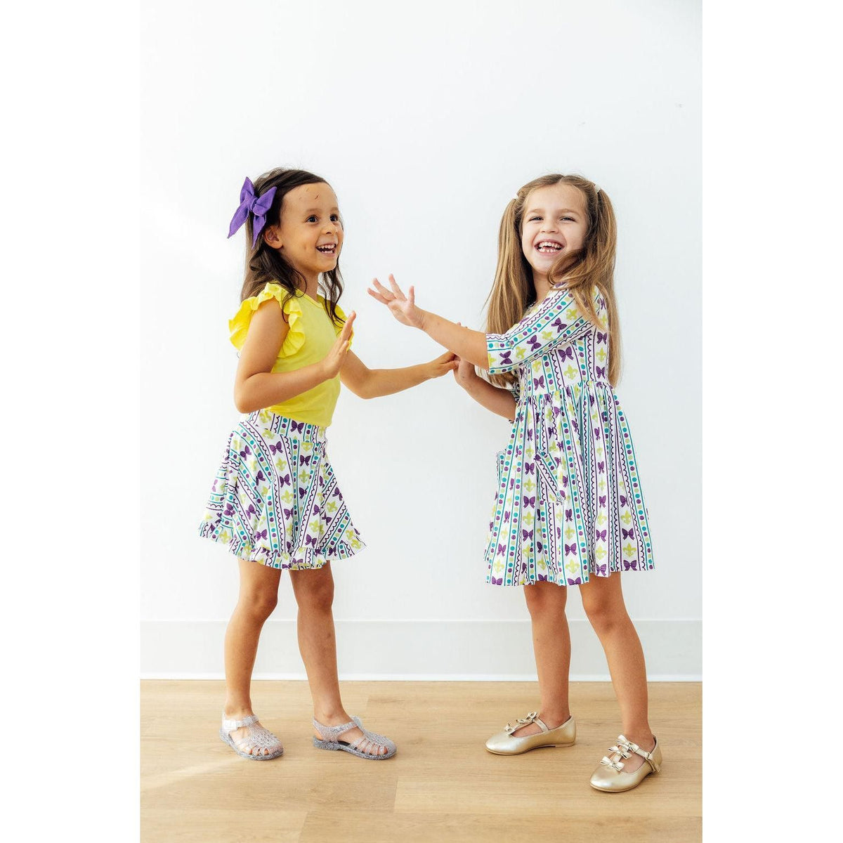 Mardi Gras 3/4 Sleeve Pocket Twirl Dress