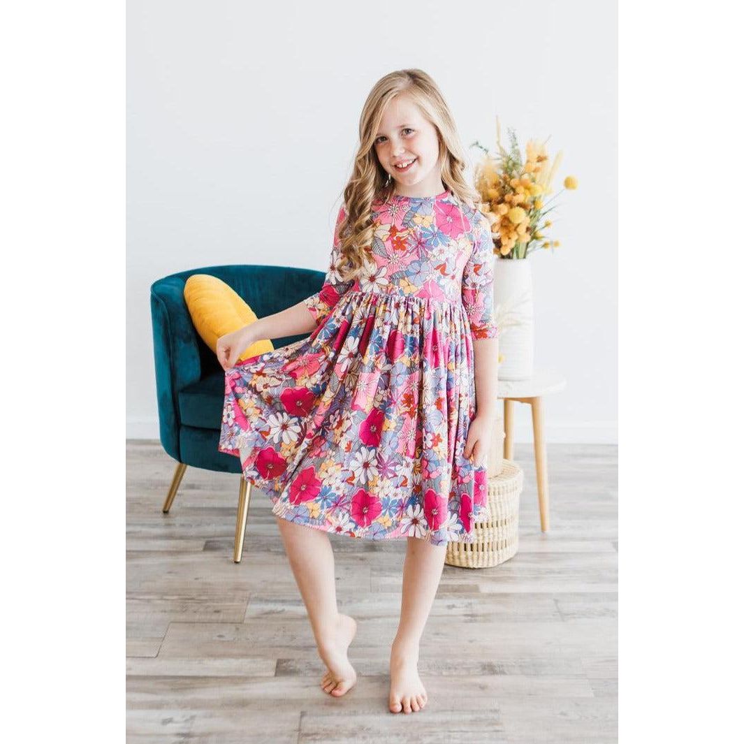 Mauve What's Up Buttercup 3/4 Sleeve Pocket Twirl Dress