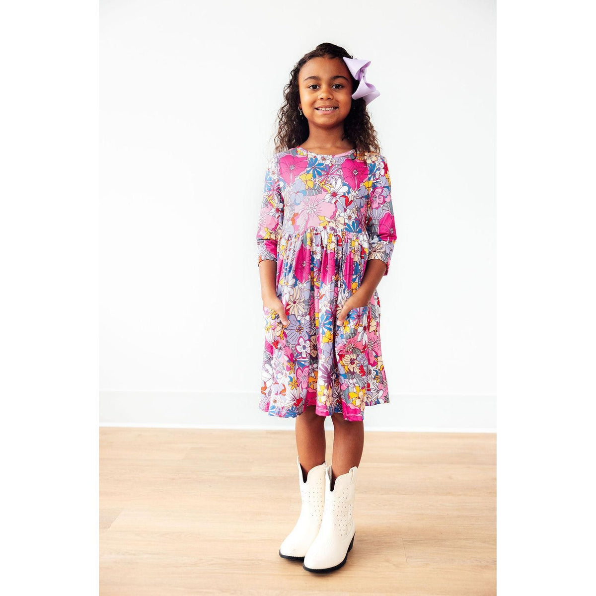 Mauve What's Up Buttercup 3/4 Sleeve Pocket Twirl Dress