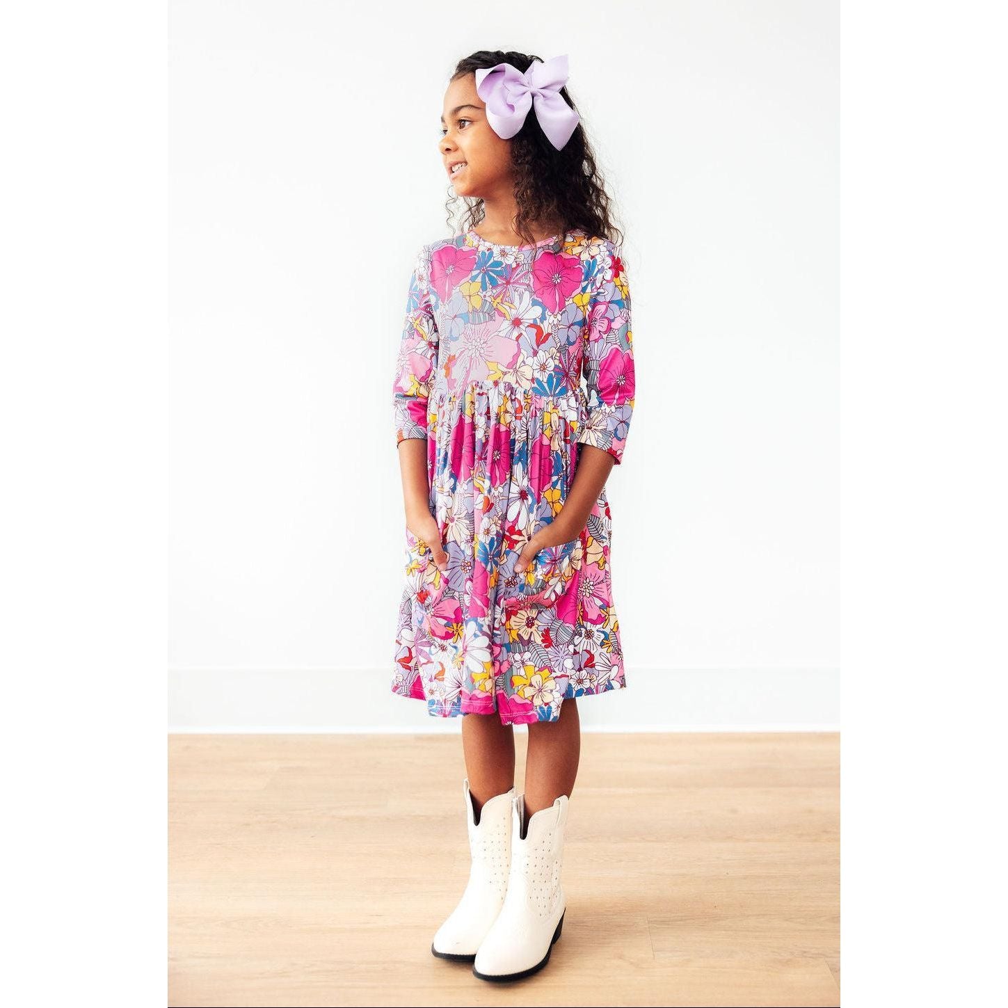 Mauve What's Up Buttercup 3/4 Sleeve Pocket Twirl Dress