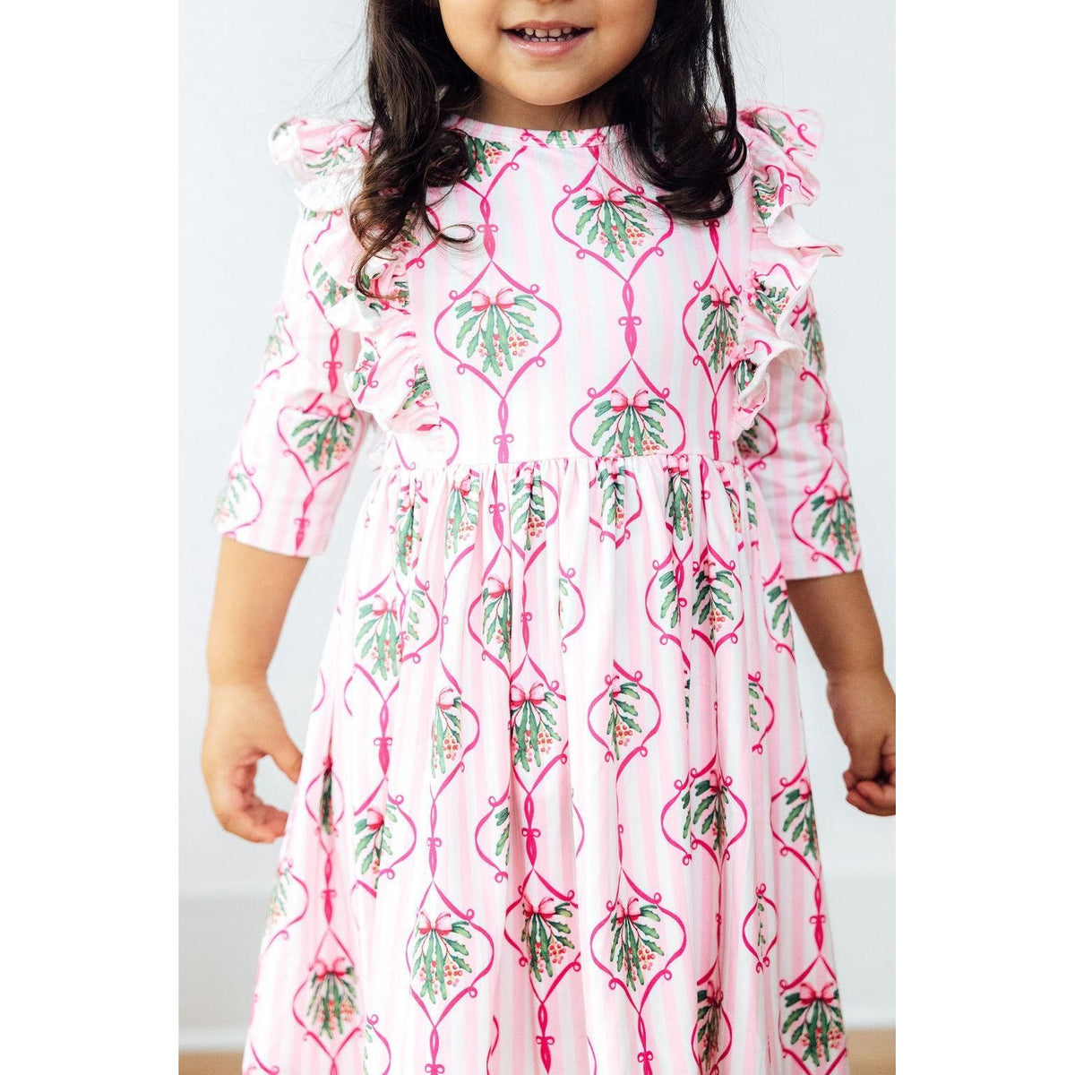 Merry Mistletoe 3/4 Sleeve Ruffle Twirl Dress