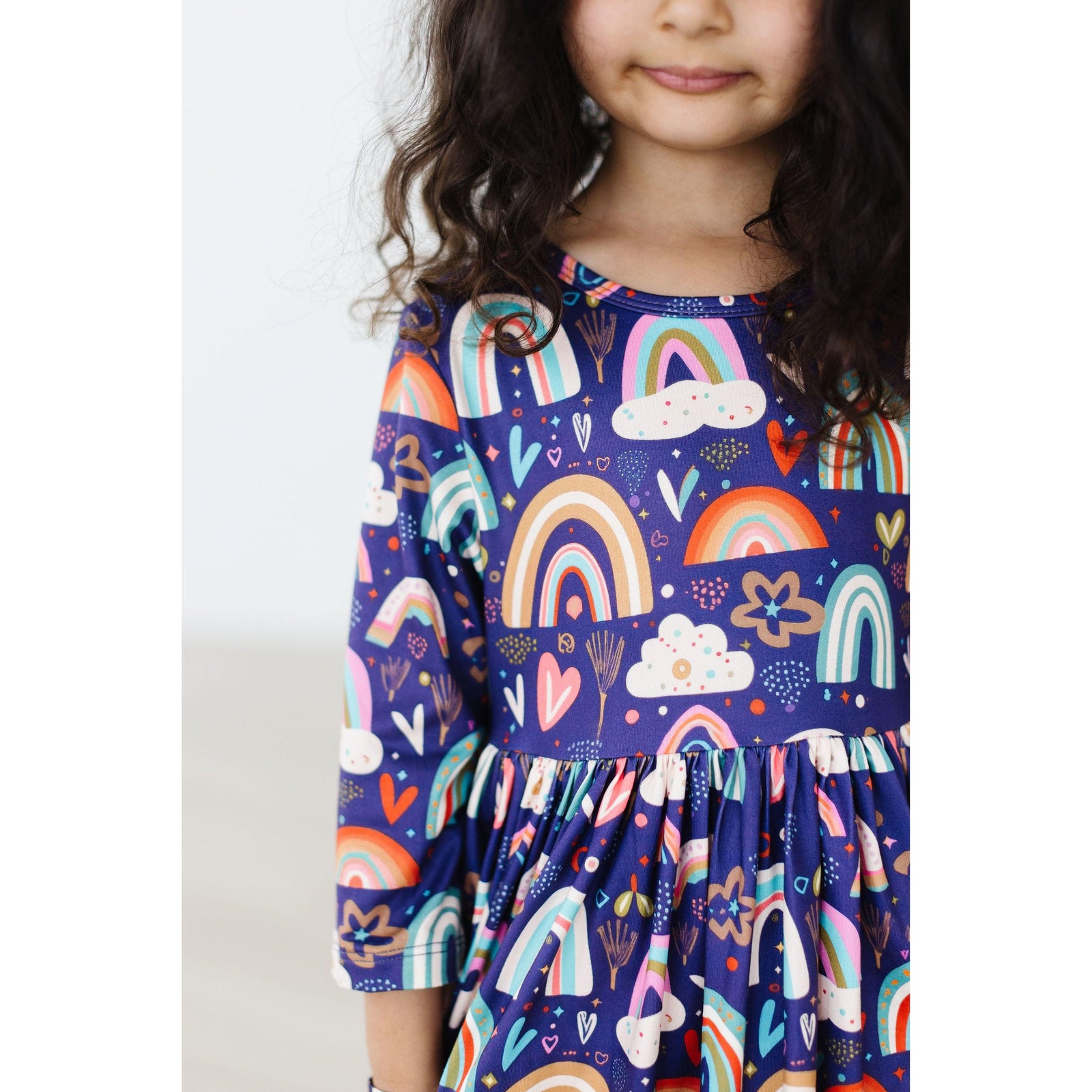 Midnight Rainbow 3/4 Sleeve Pocket Twirl Dress