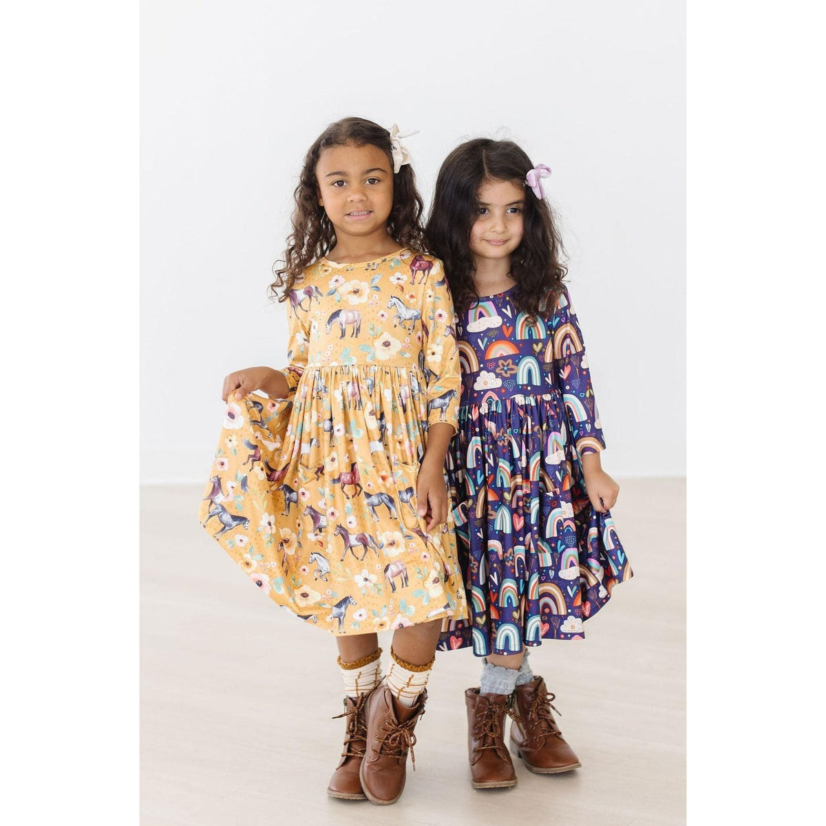 Midnight Rainbow 3/4 Sleeve Pocket Twirl Dress