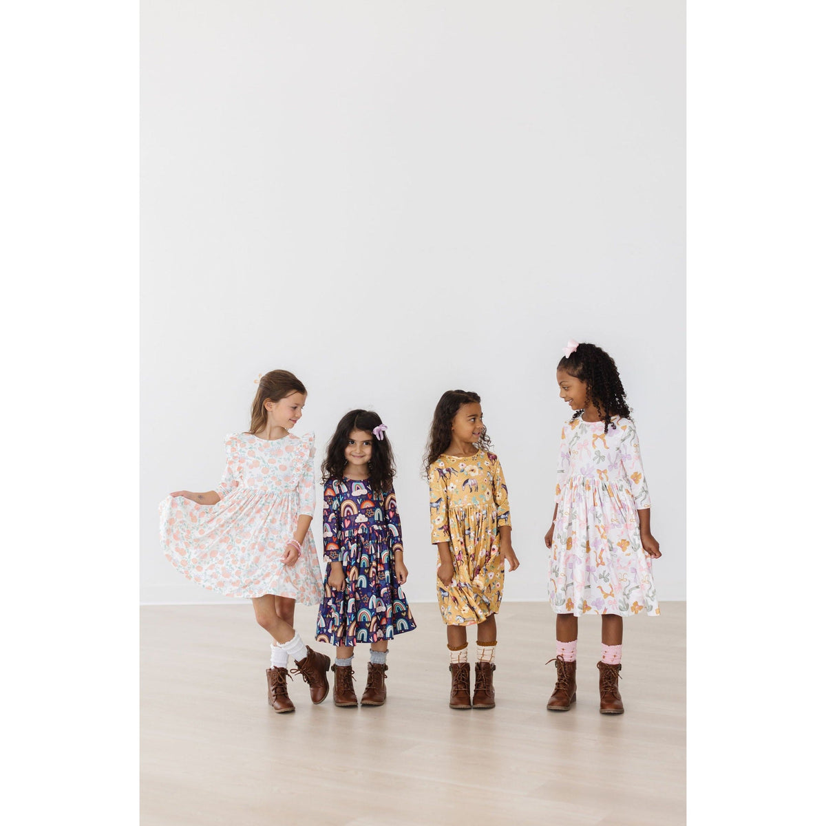 Midnight Rainbow 3/4 Sleeve Pocket Twirl Dress
