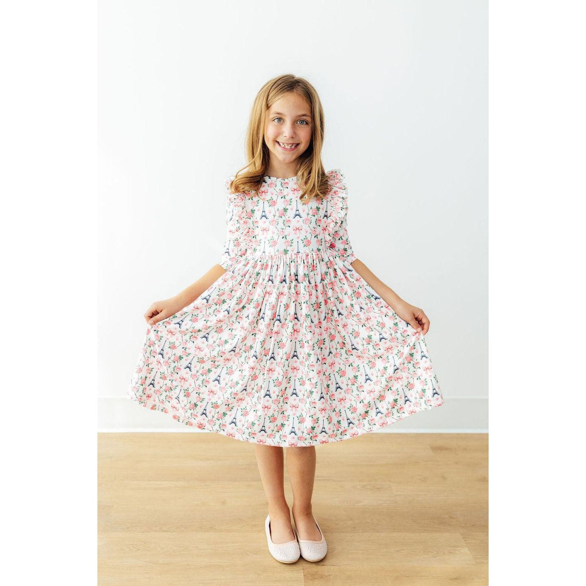 Mila in Paris 3/4 Sleeve Ruffle Twirl Dress