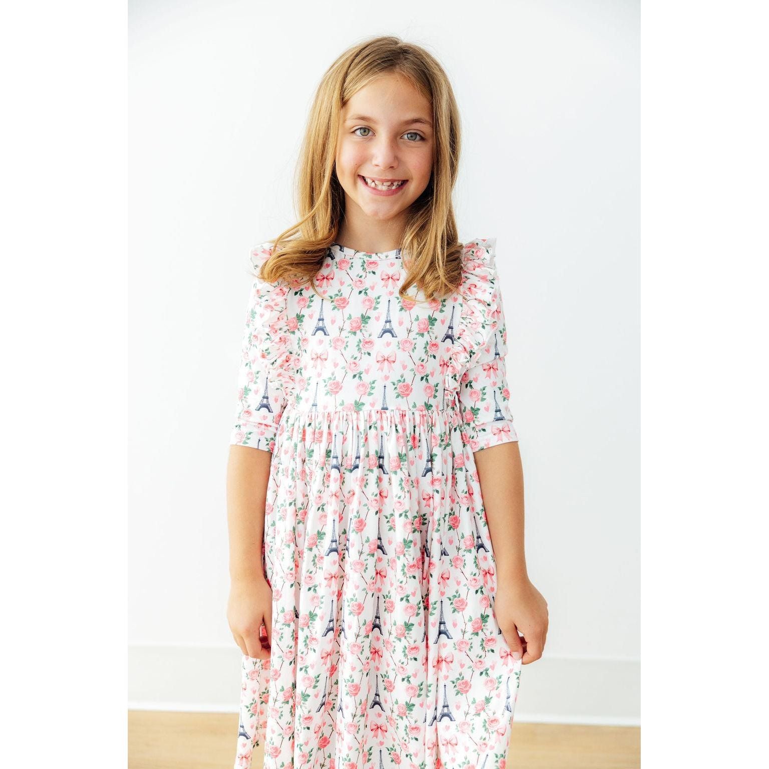 Mila in Paris 3/4 Sleeve Ruffle Twirl Dress