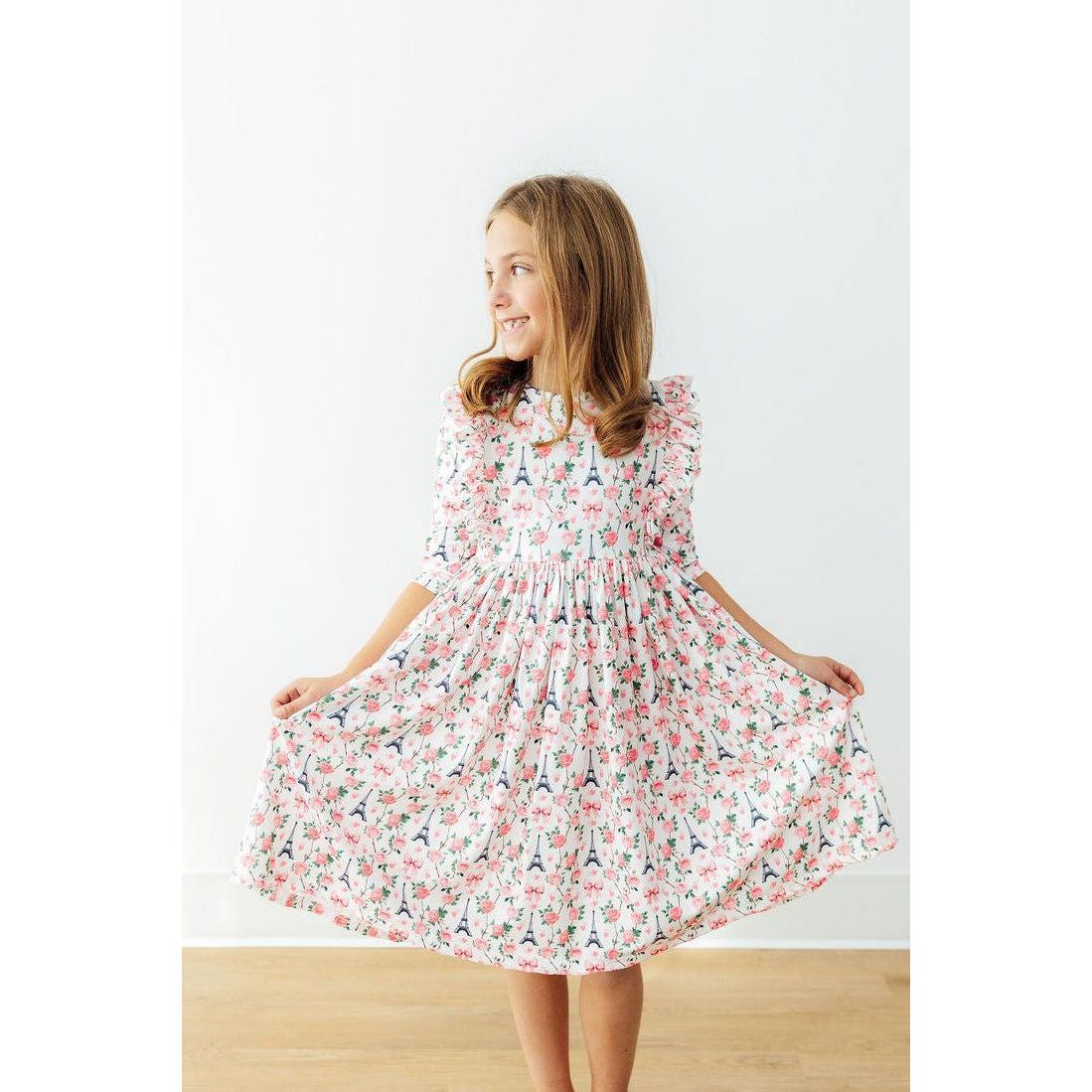 Mila in Paris 3/4 Sleeve Ruffle Twirl Dress