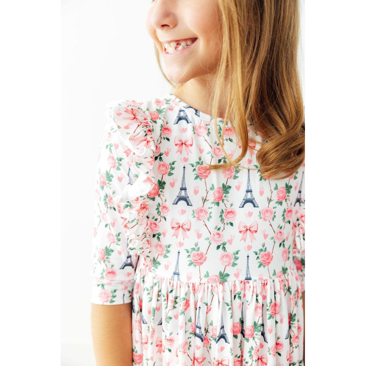 Mila in Paris 3/4 Sleeve Ruffle Twirl Dress