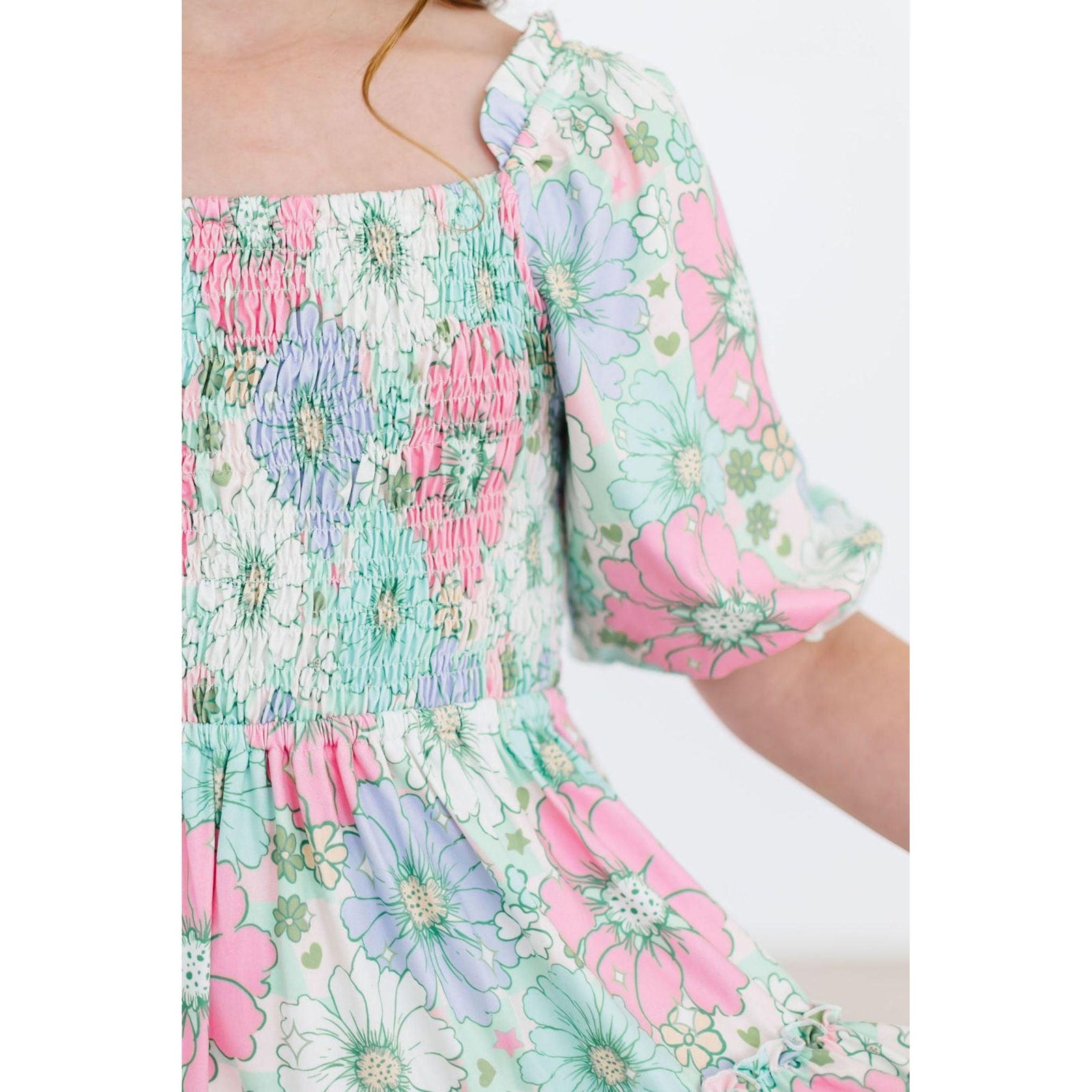 Minty Meadow Smocked Ruffle Dress