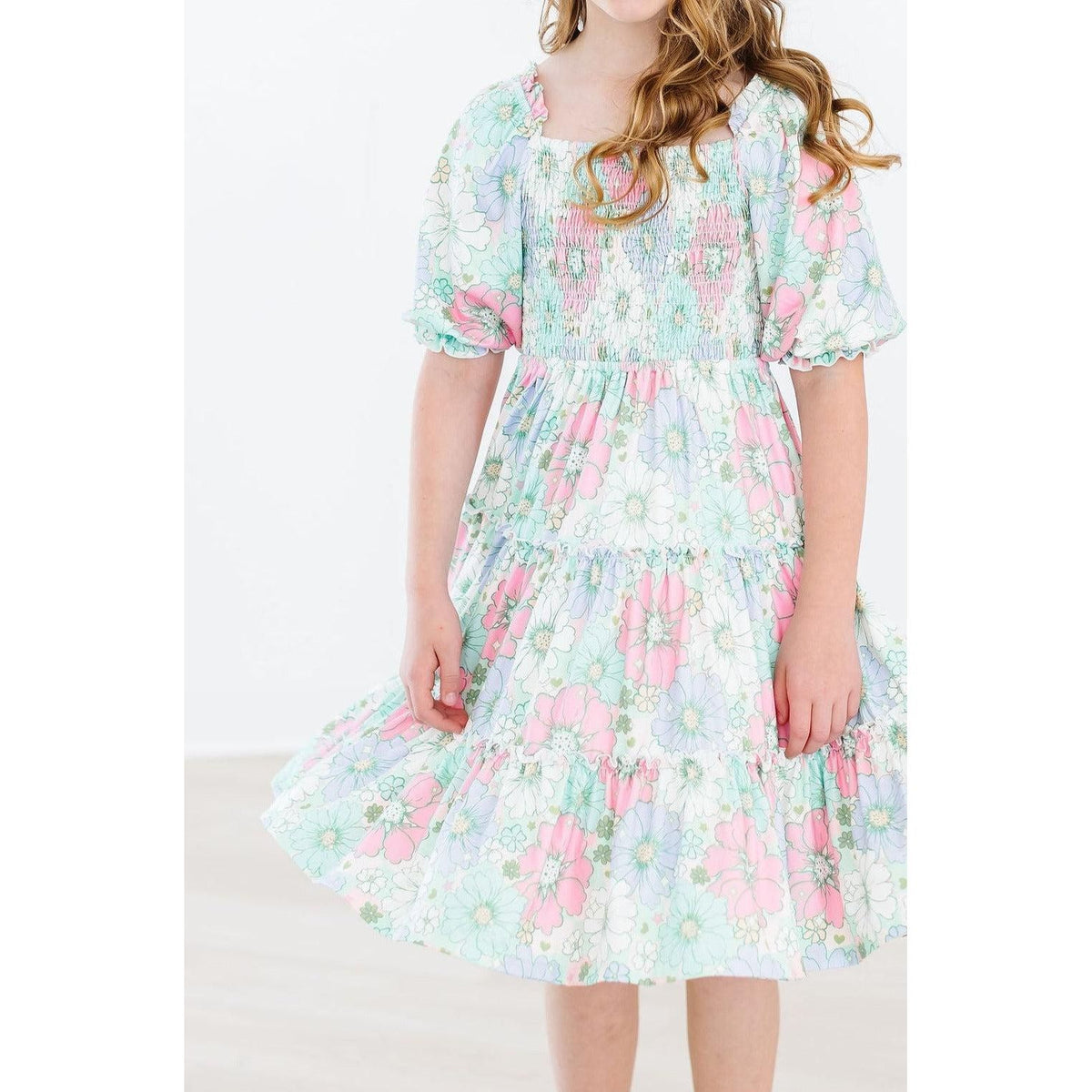 Minty Meadow Smocked Ruffle Dress