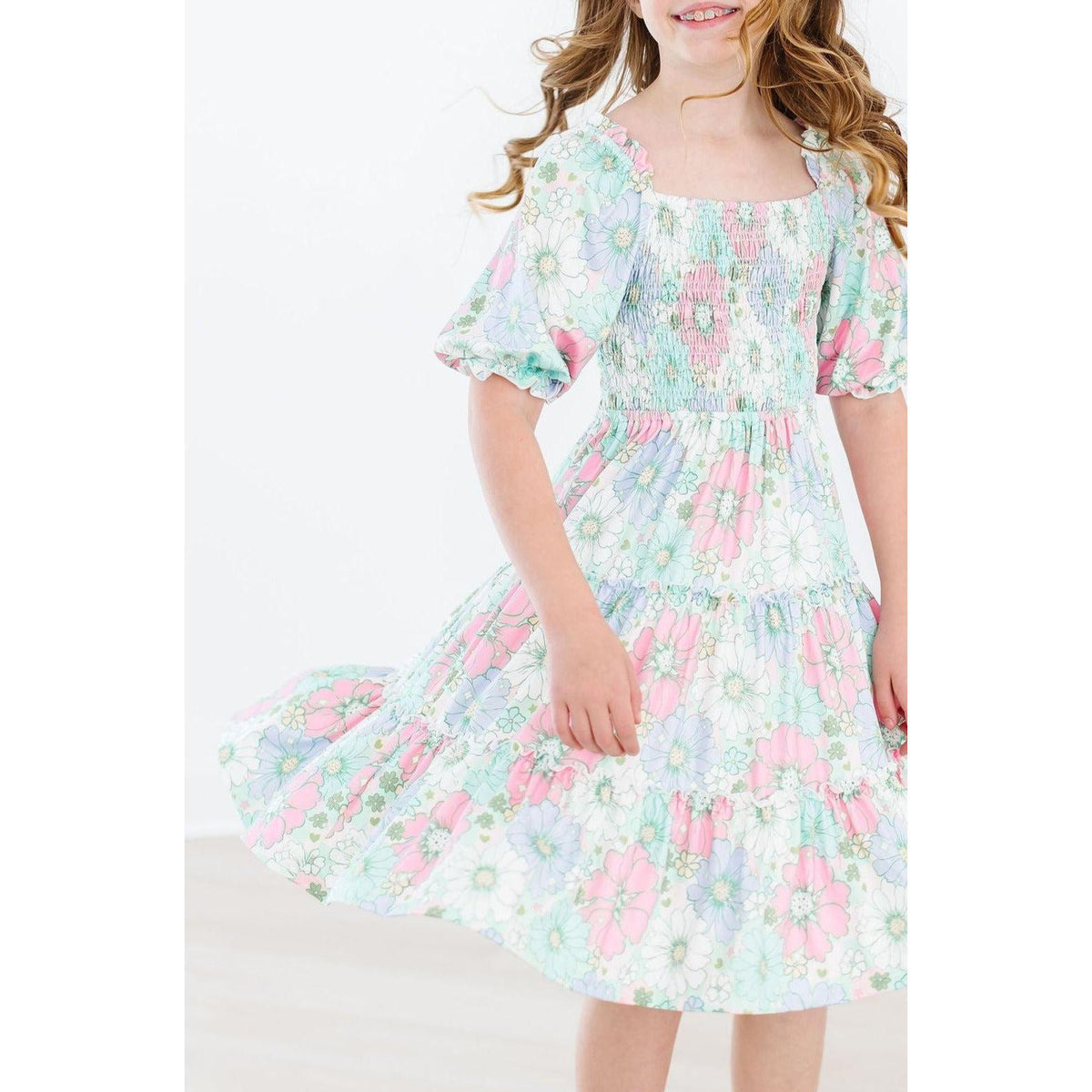Minty Meadow Smocked Ruffle Dress